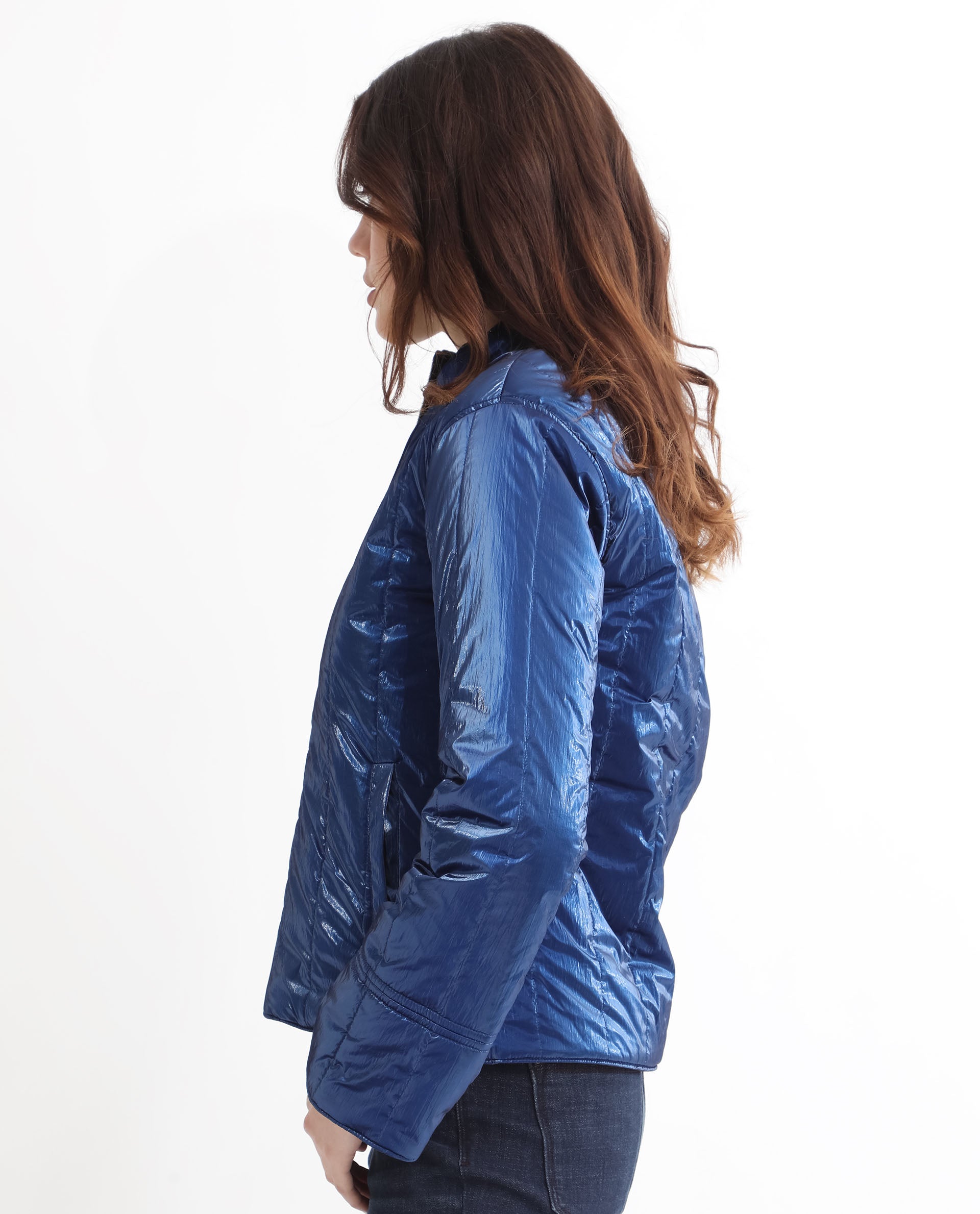 Rareism Women's Stein Navy Polyester Mandarin Collar Plain Regular Fit Jacket