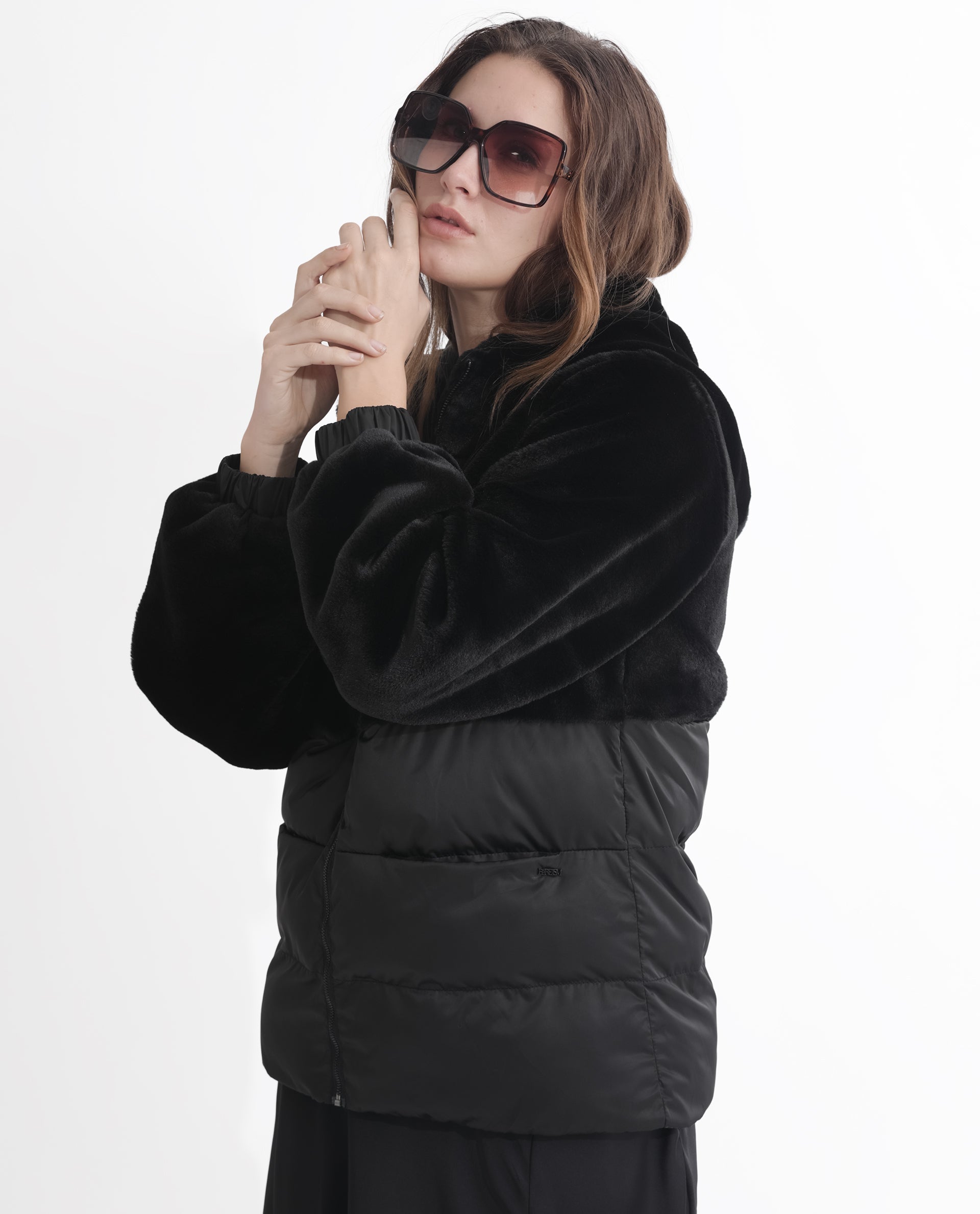 Rareism Women's Stelar Black Polyester Hooded Plain Regular Fit Jacket