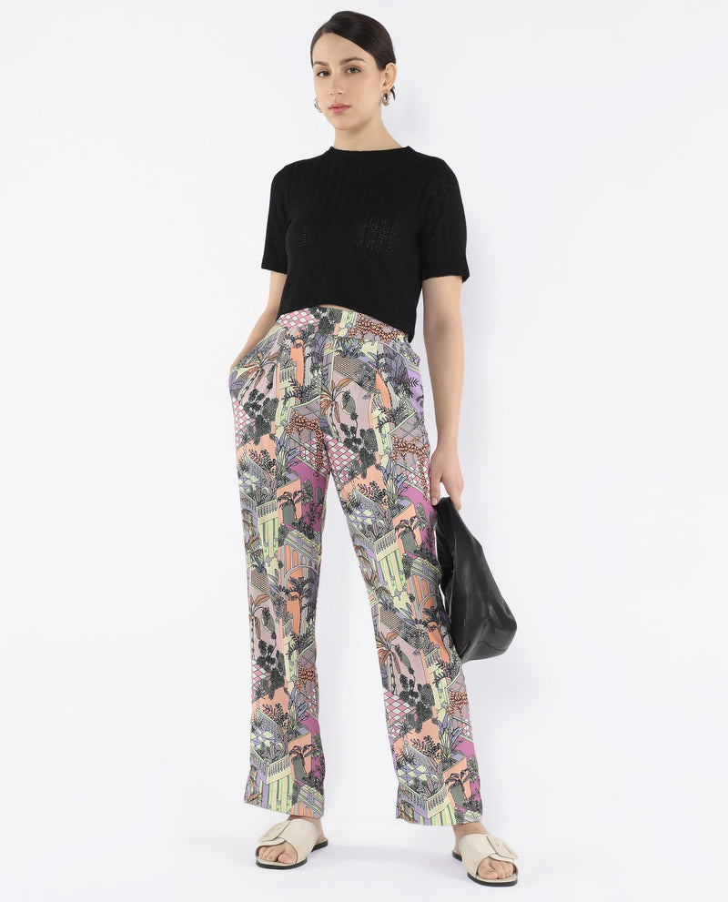 Rareism Women Stevie-B Light Multi Loop Straight Fit Abstract Print Ankle Length Trouser