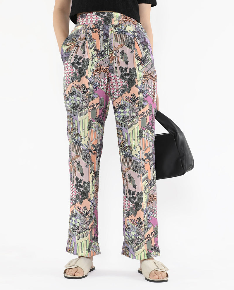 Rareism Women Stevie-B Light Multi Loop Straight Fit Abstract Print Ankle Length Trouser