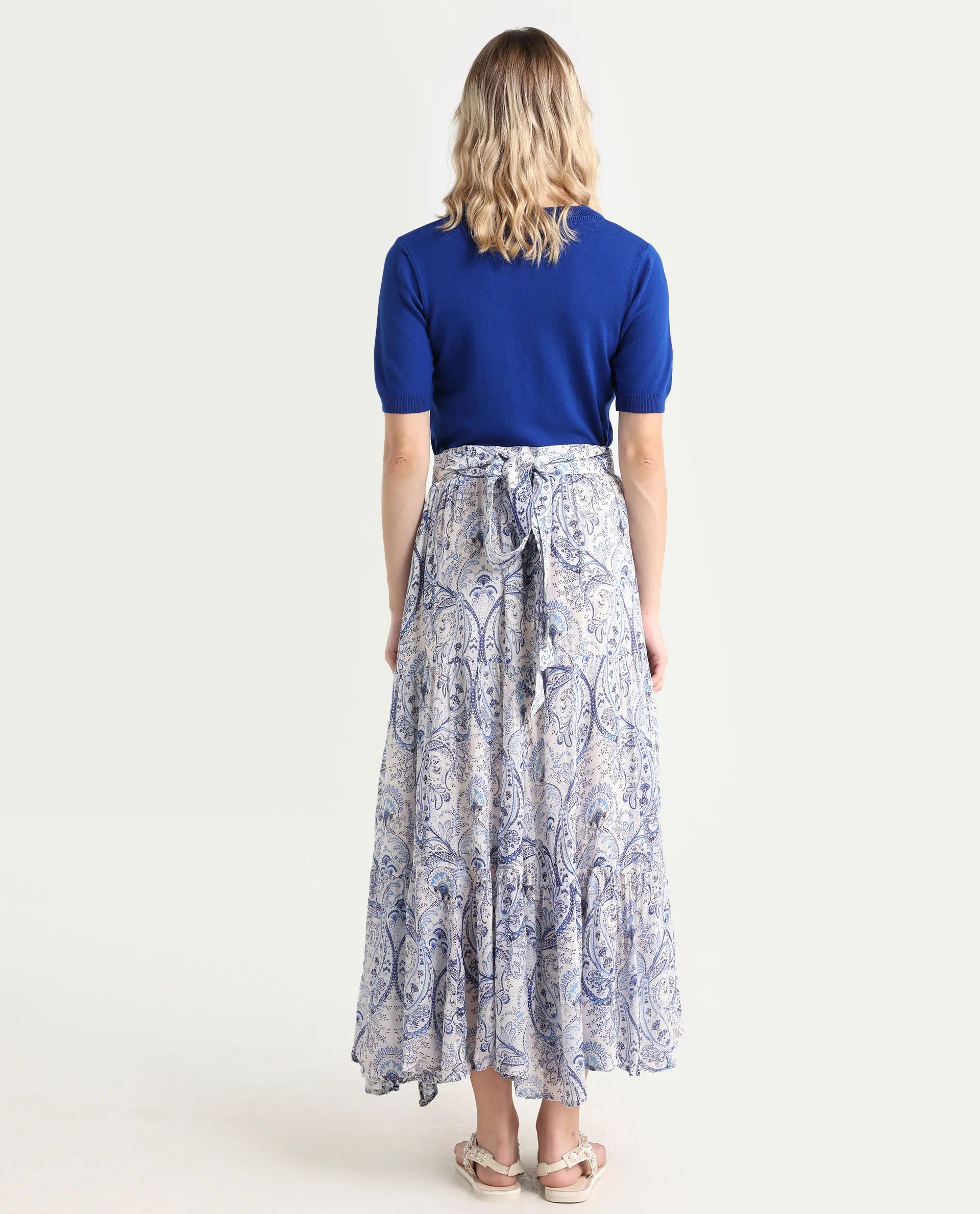 Rareism Women's Stignert Multi Cotton Paisley Print Ankle Length Relaxed Fit Skirt