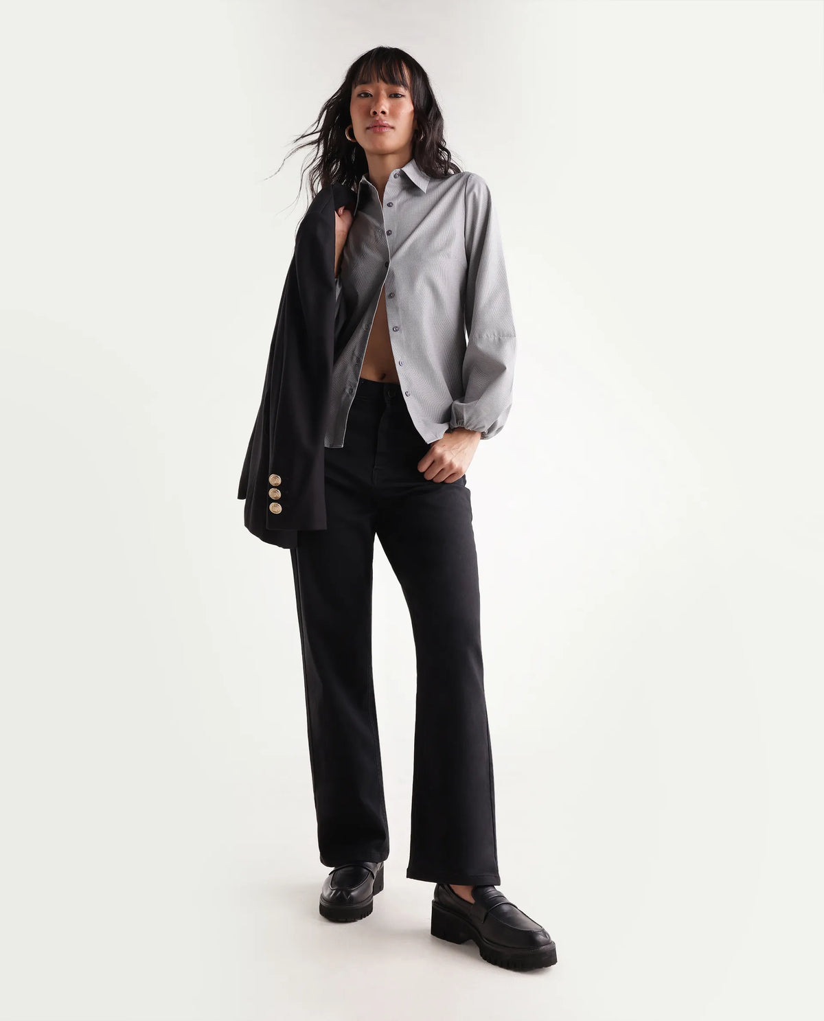 Rareism Women's Strank-6 Black Cotton Blend Shank And Zipper Ankle Straight Plain Jeans