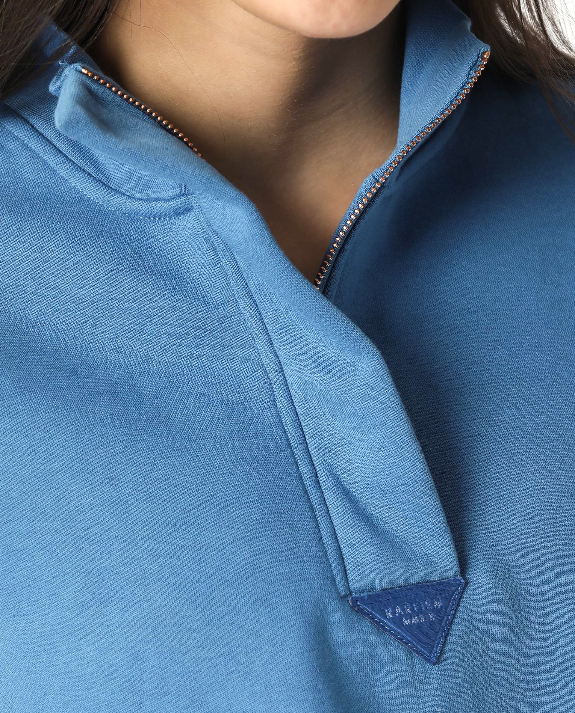 Rareism Women Taffy-1 Blue  Relaxed Fit Full Sleeves Solid High Neck Sweatshirt
