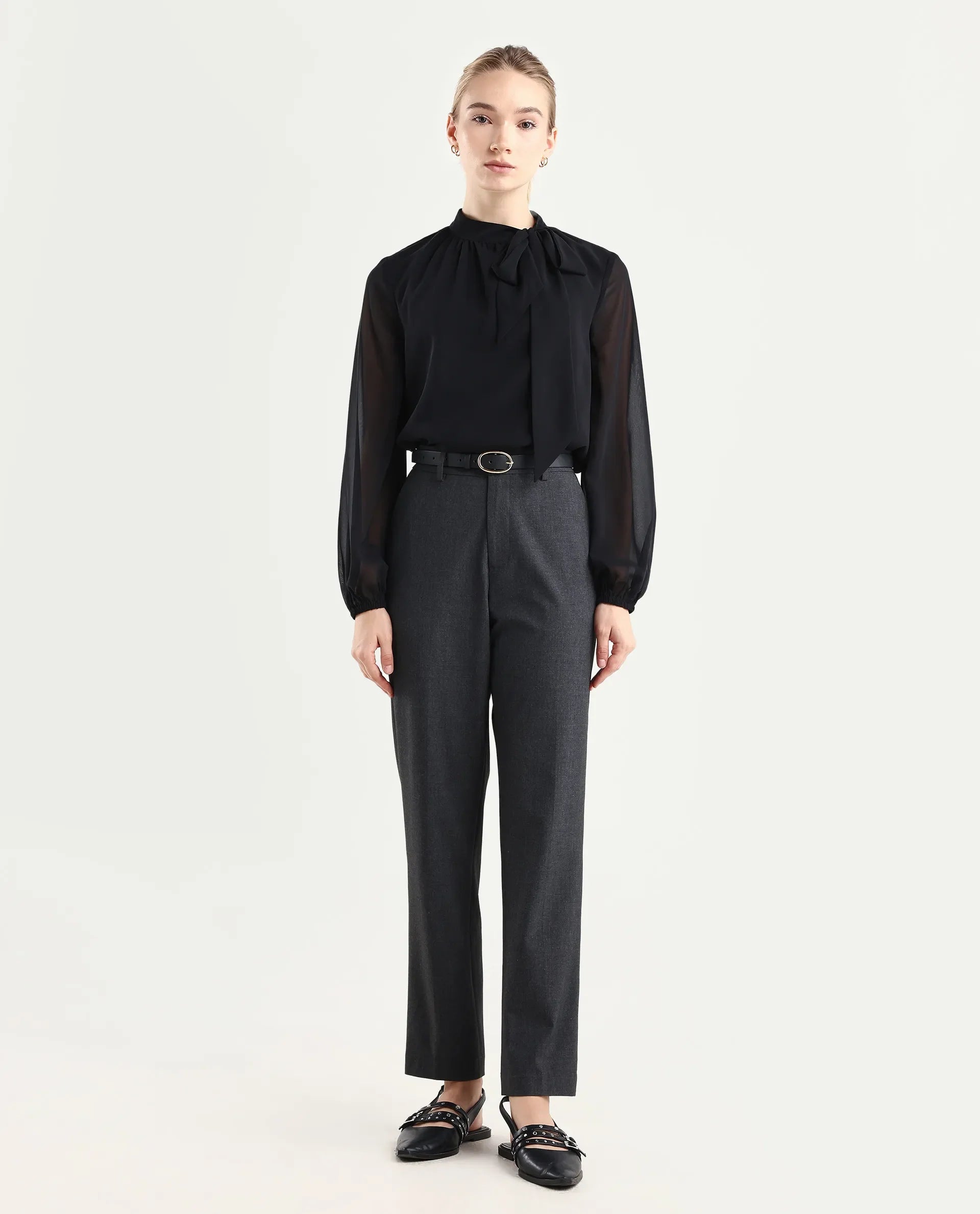 Rareism Women's Taper Grey Polyester Blend Tapered Plain Travel Trouser