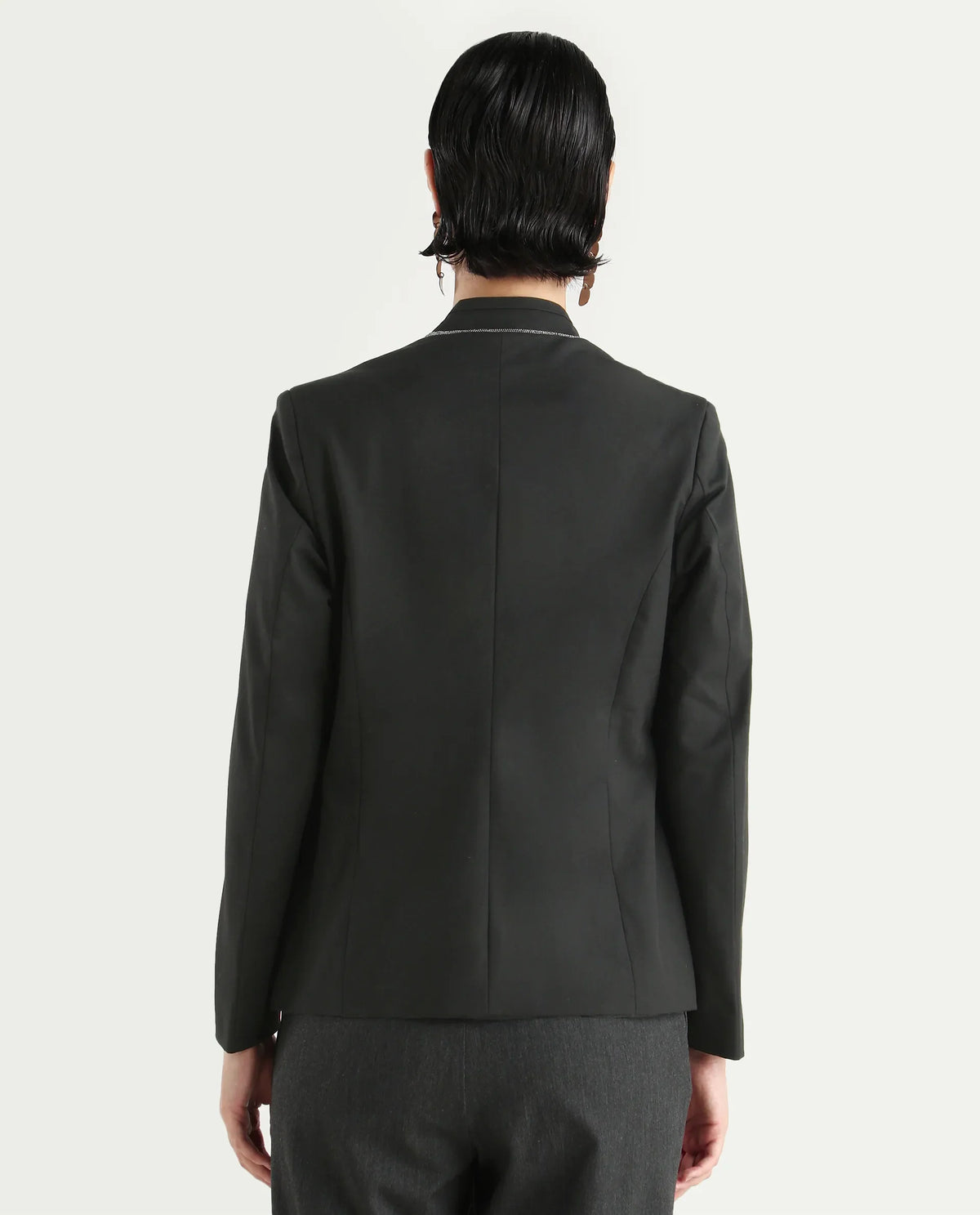 Rareism Women's Tasmania Black Polyester Blend Mandarin Collar Plain Regular Fit Jacket