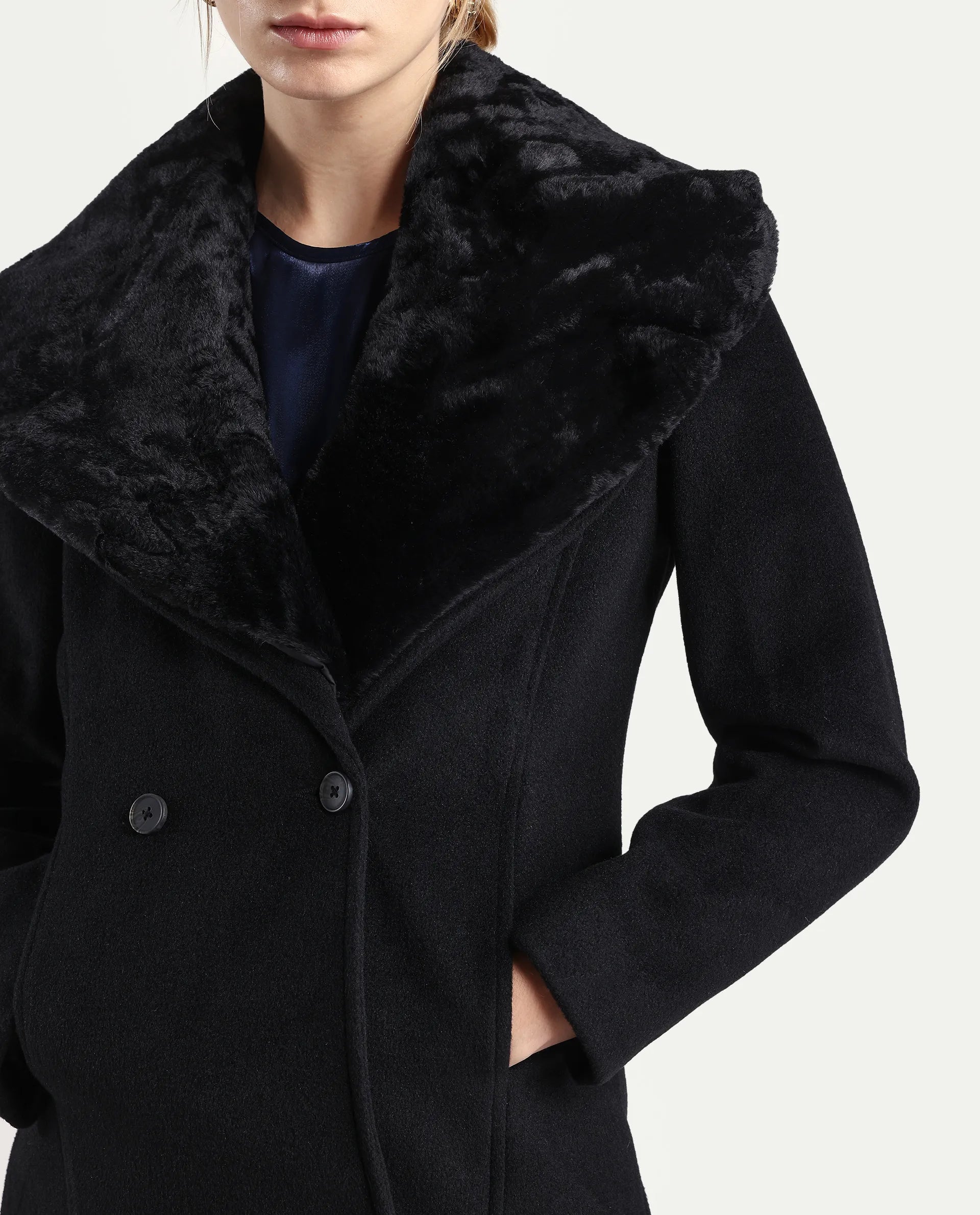 Rareism Women's Teich-25 Black Polyester Regular Fit Coat