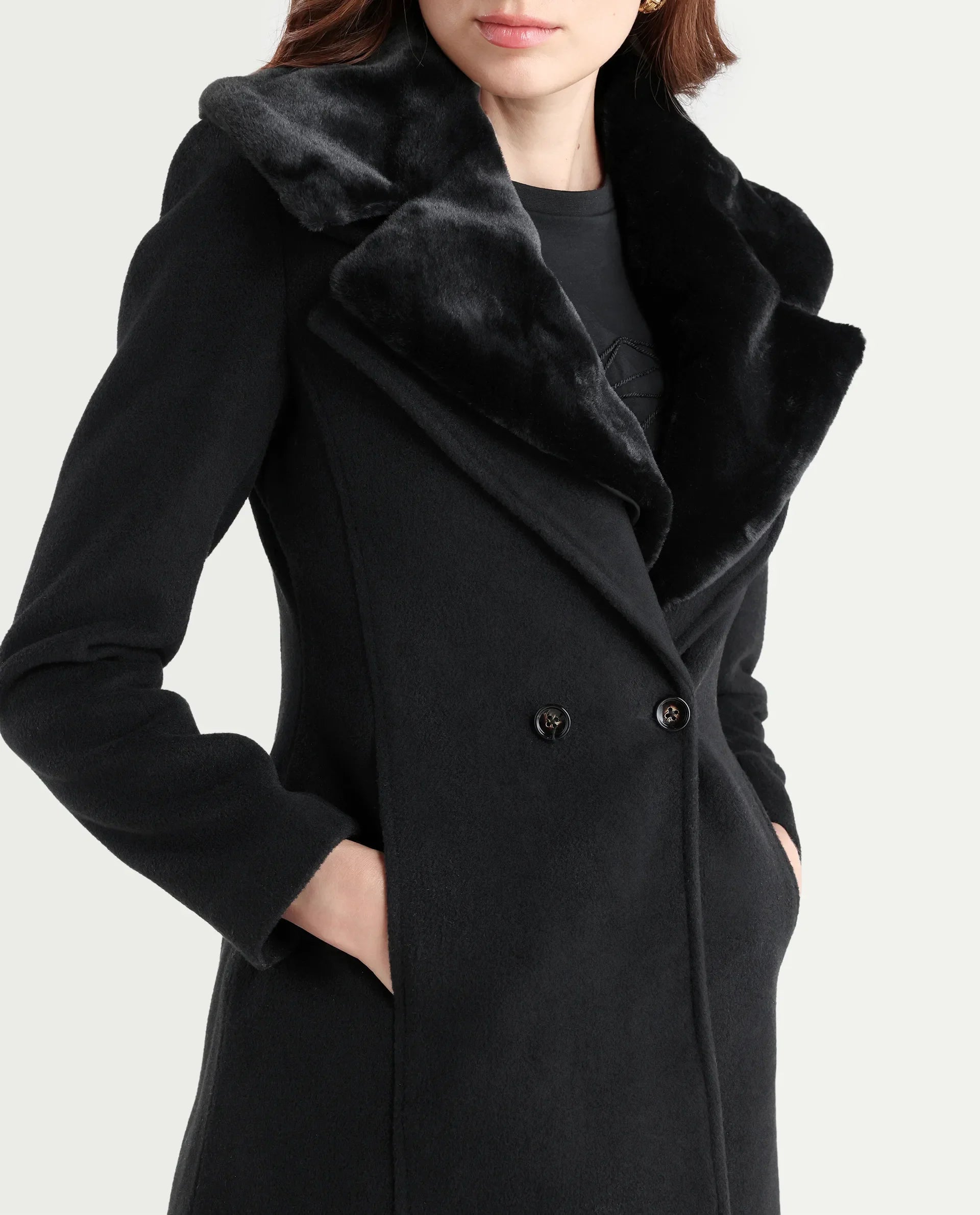 Rareism Women's Teich 1 Black Lapel Neck Plain Midi Regular Fit Jacket