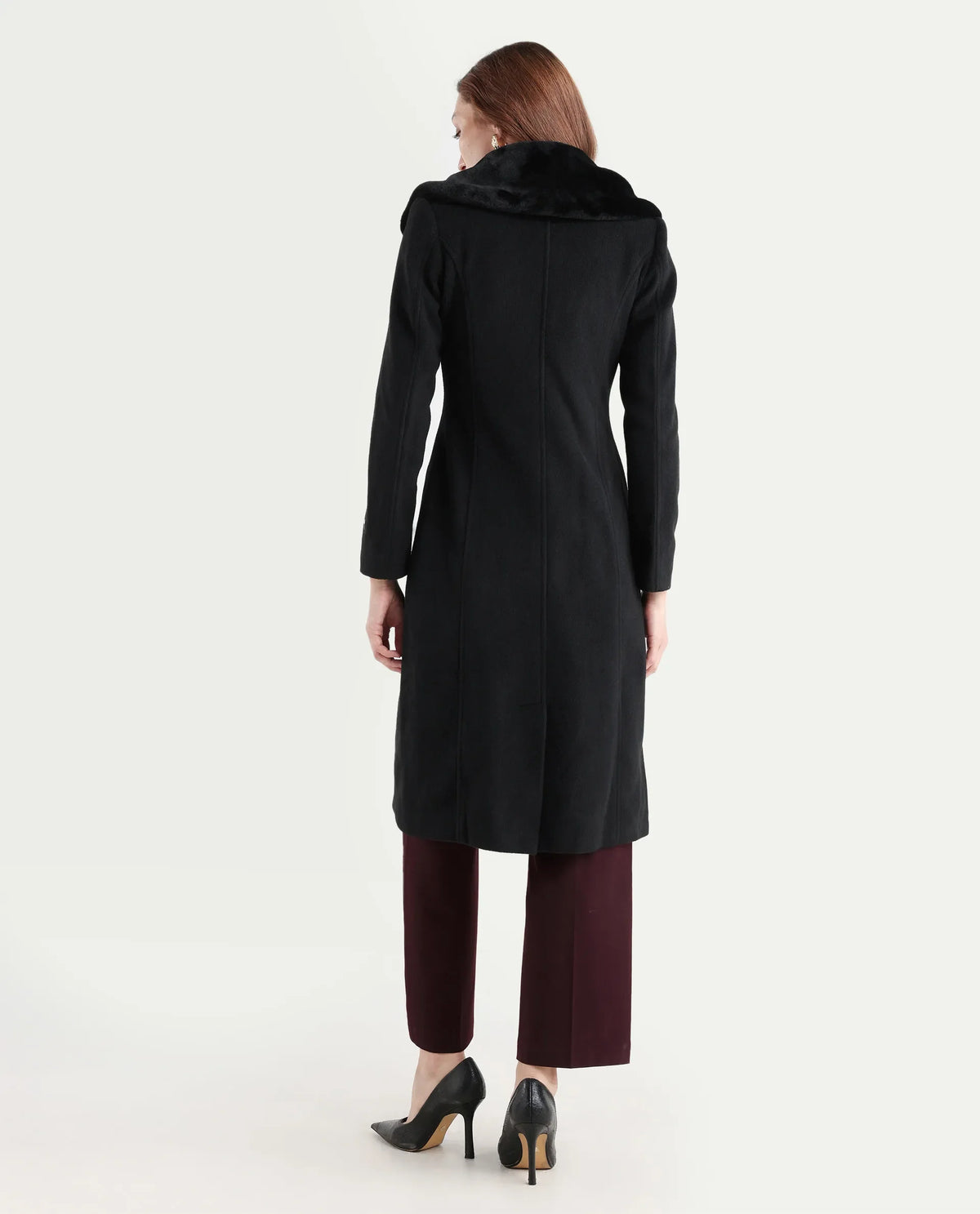 Rareism Women's Teich 1 Black Lapel Neck Plain Midi Regular Fit Jacket