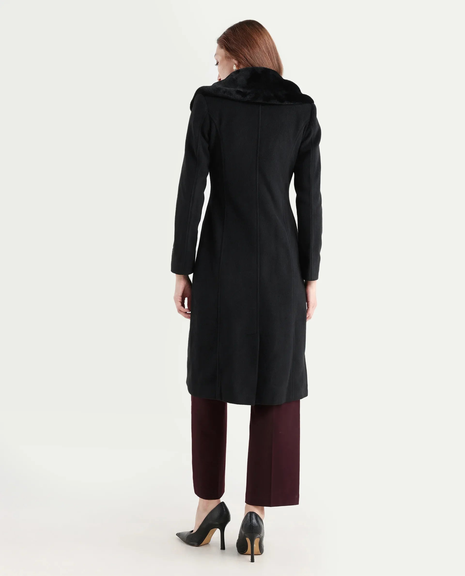 Rareism Women's Teich 1 Black Lapel Neck Plain Midi Regular Fit Jacket