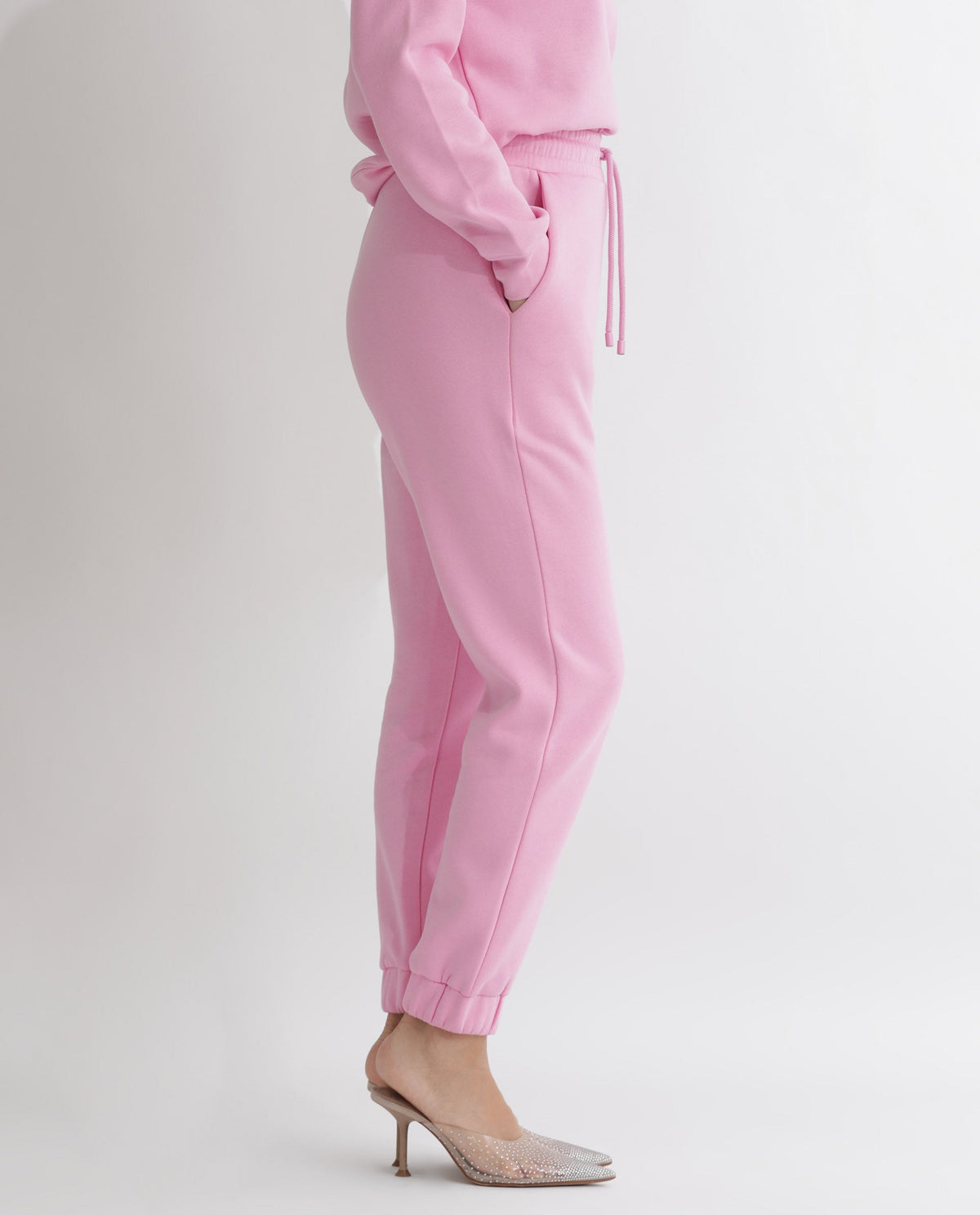 Rareism Women Terac F Light Pink Poly Cotton Fabric Regular Fit Solid Mid Rise Ankle Length Track Pant
