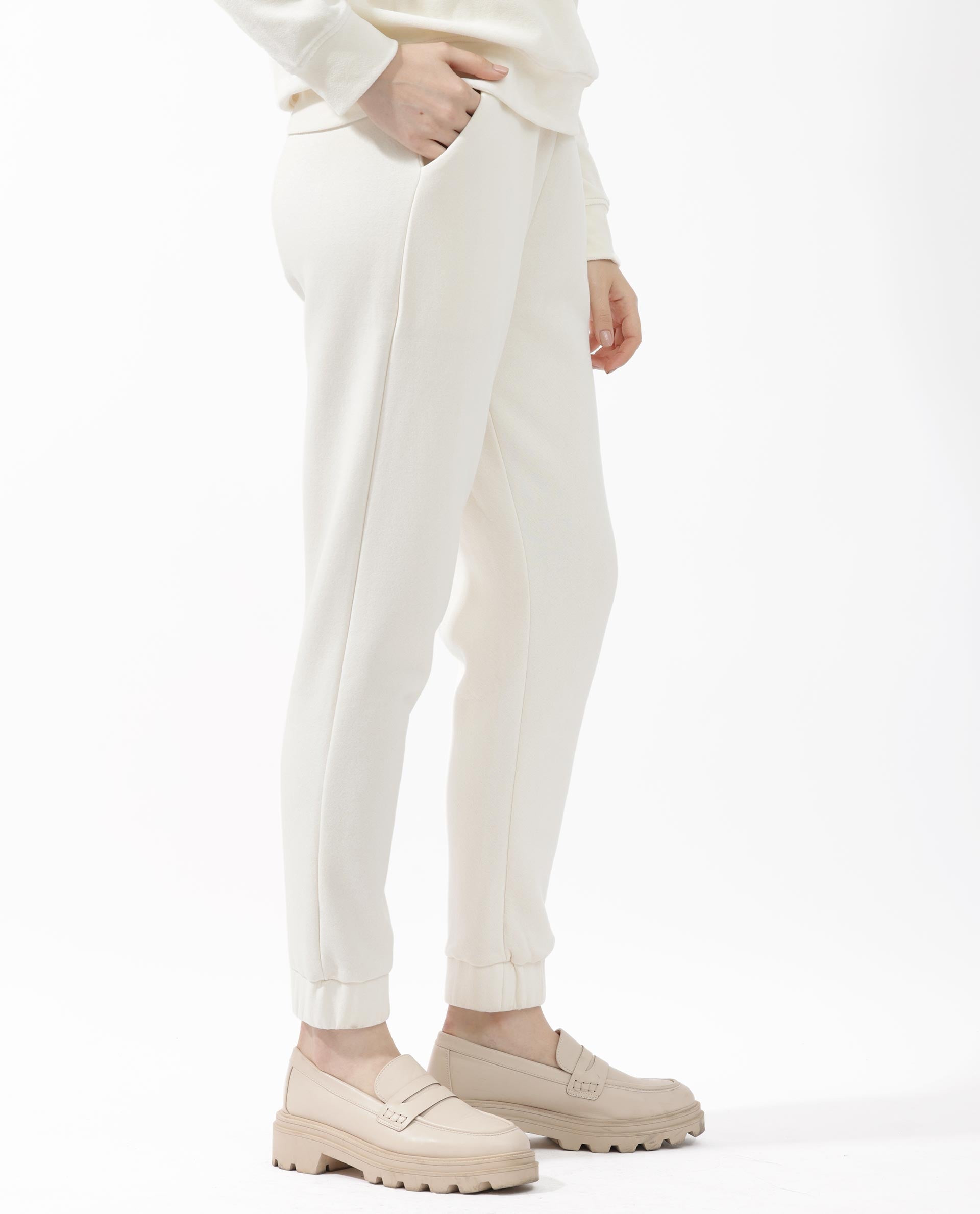 Rareism Women's Terac F Beige Polyester Blend Plain Ankle Length Regular Fit Track Pant