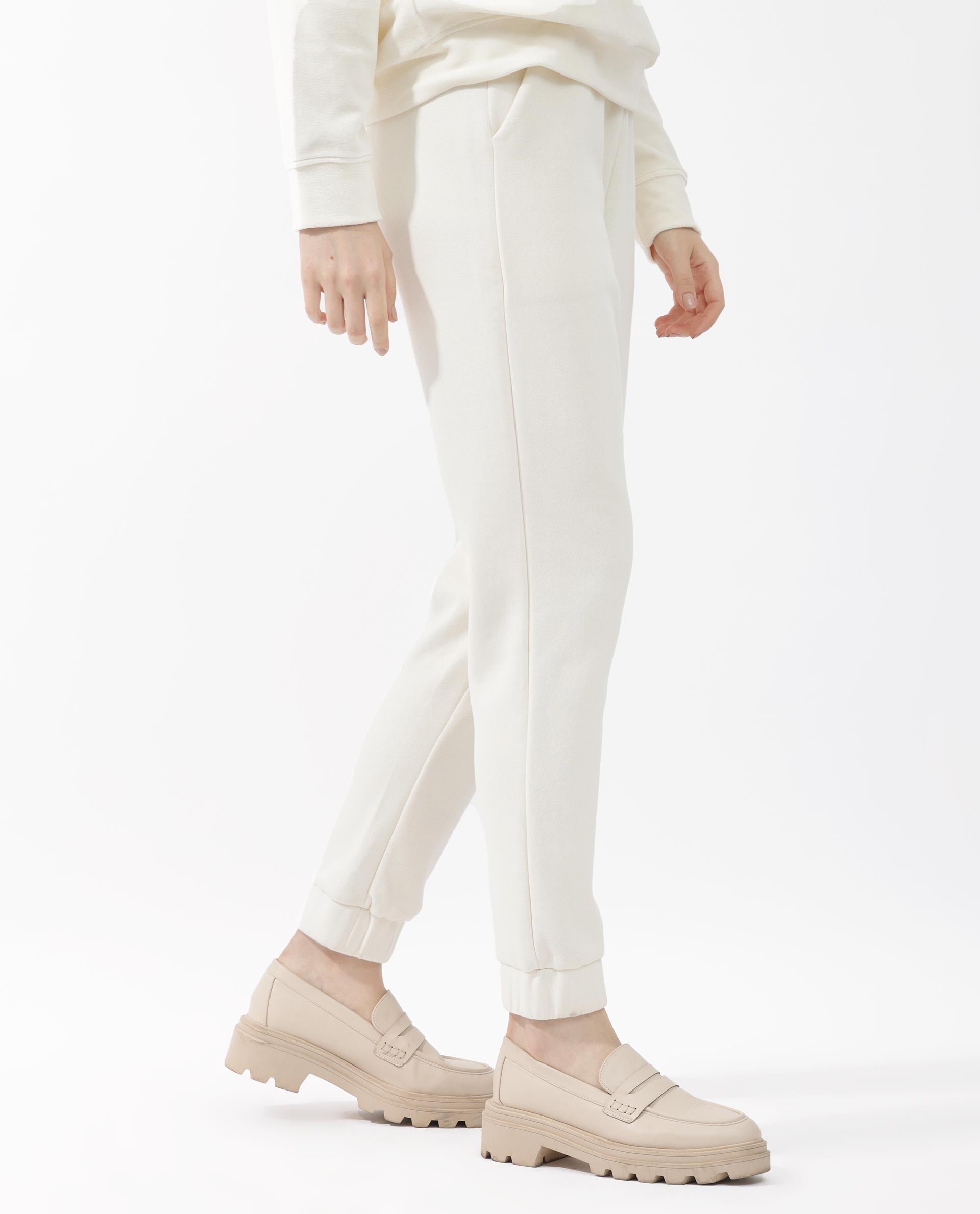 Rareism Women's Terac F Beige Polyester Blend Plain Ankle Length Regular Fit Track Pant