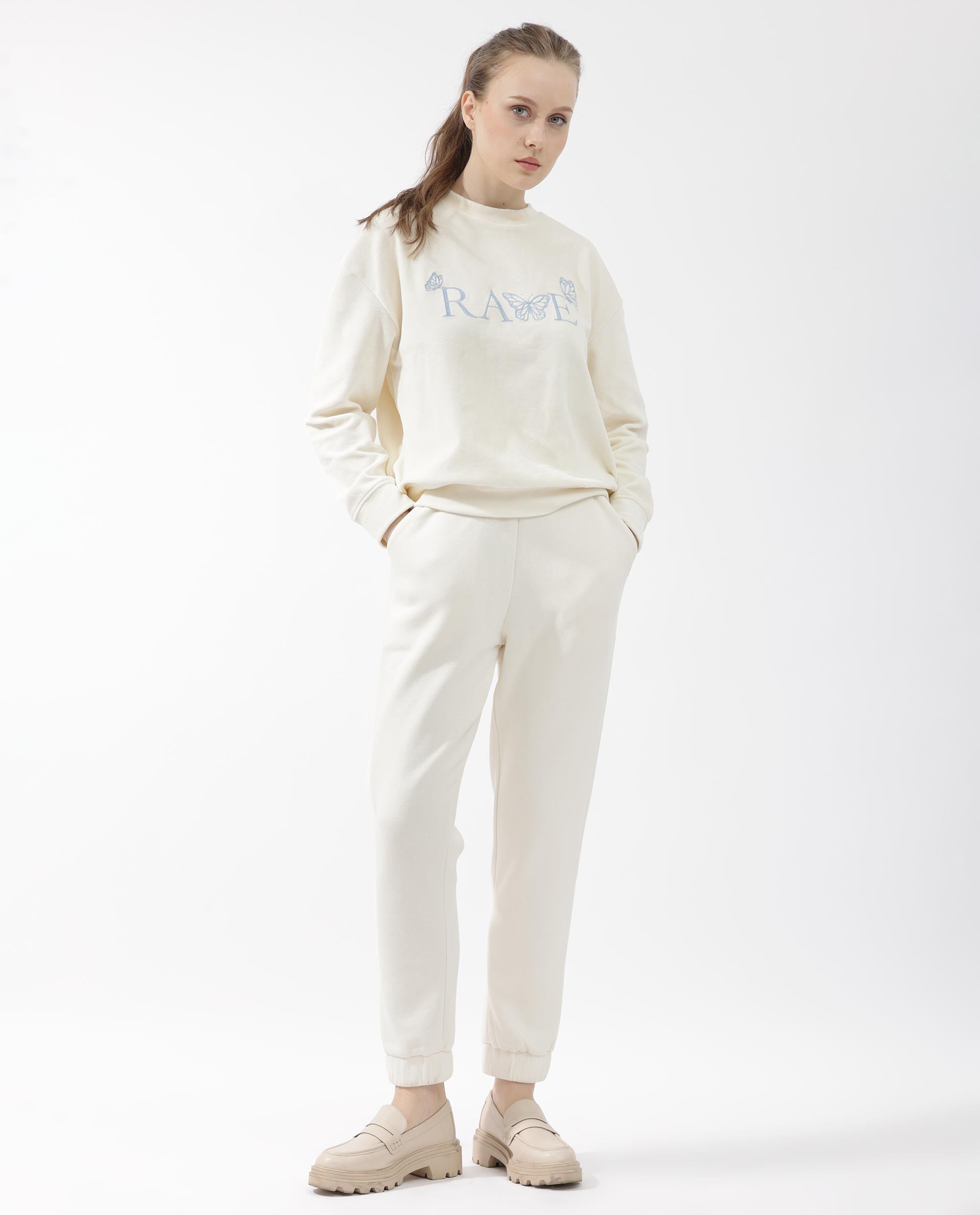 Rareism Women's Terac F Beige Polyester Blend Plain Ankle Length Regular Fit Track Pant