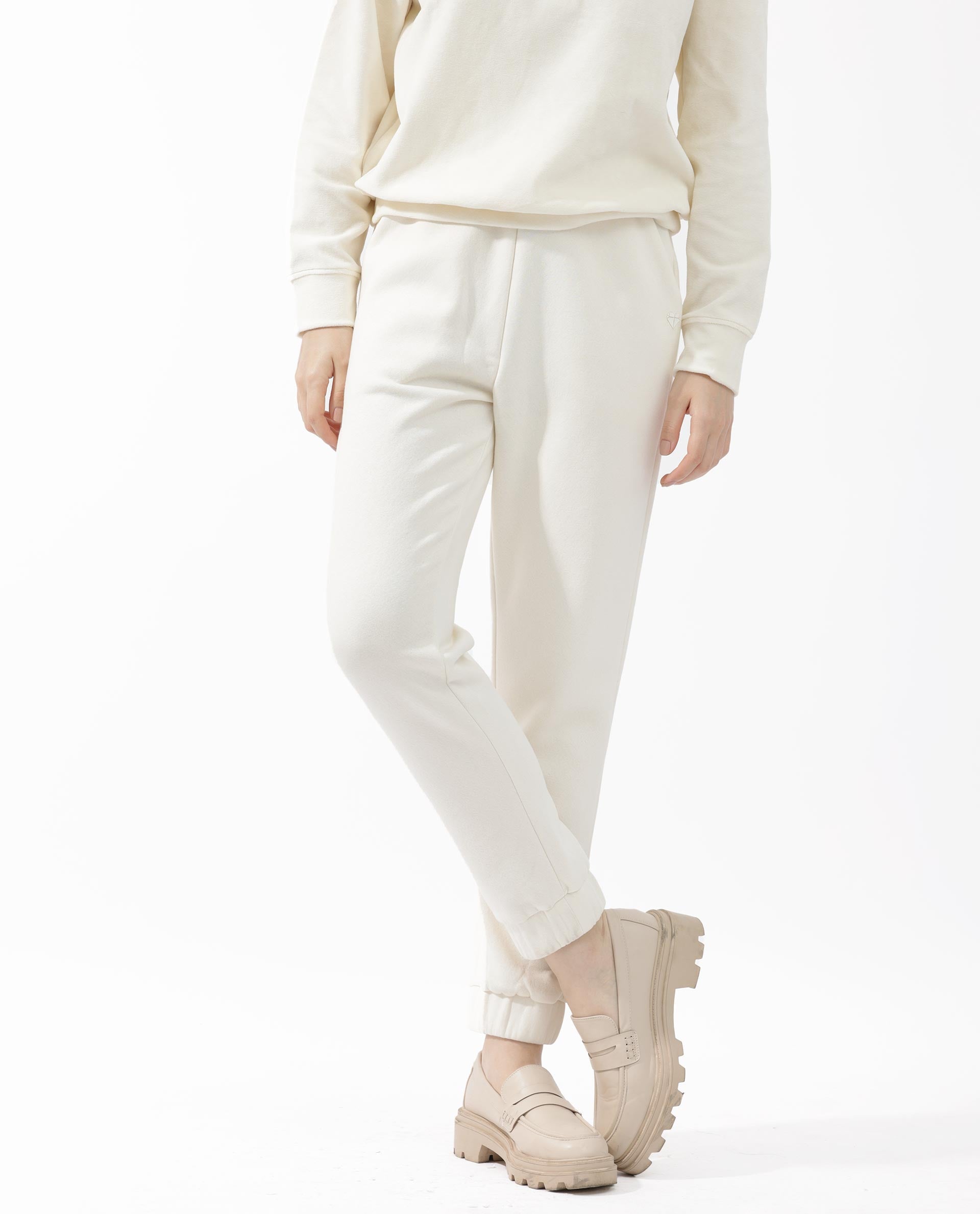 Rareism Women's Terac F Beige Polyester Blend Plain Ankle Length Regular Fit Track Pant