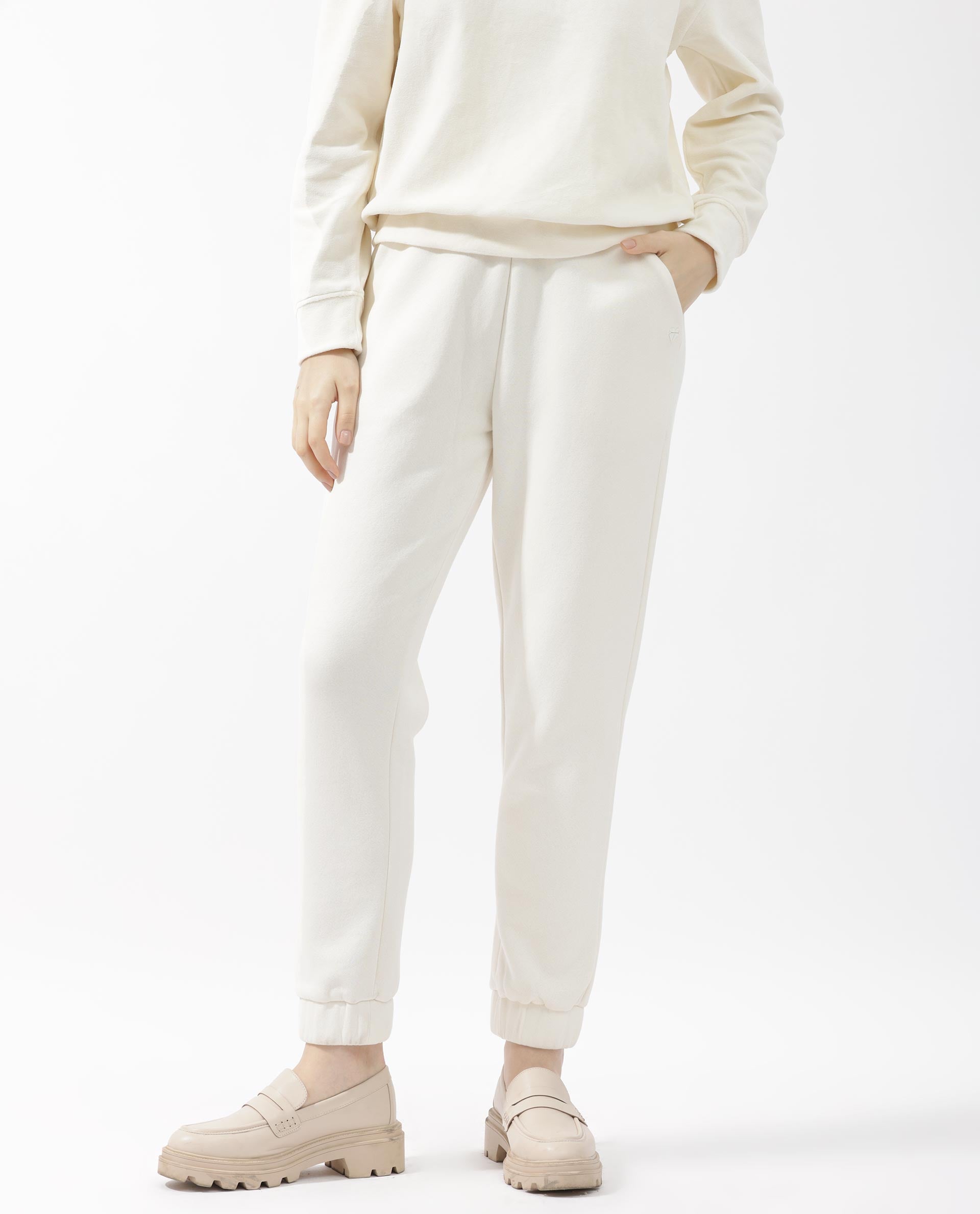 Rareism Women's Terac F Beige Polyester Blend Plain Ankle Length Regular Fit Track Pant