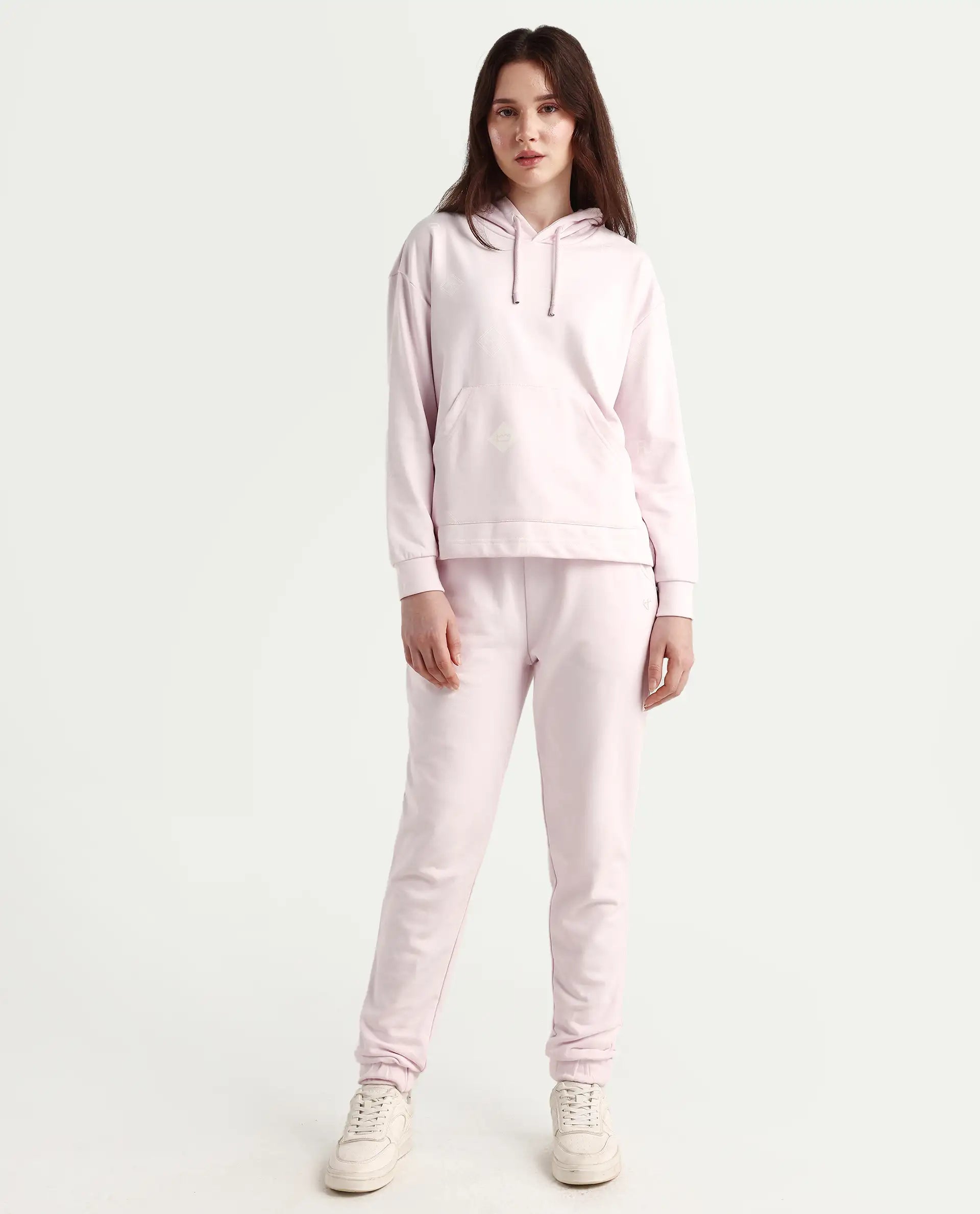 Rareism Women's Terac T Light Pink Polyester Blend Plain Ankle Length Regular Fit Track Pant