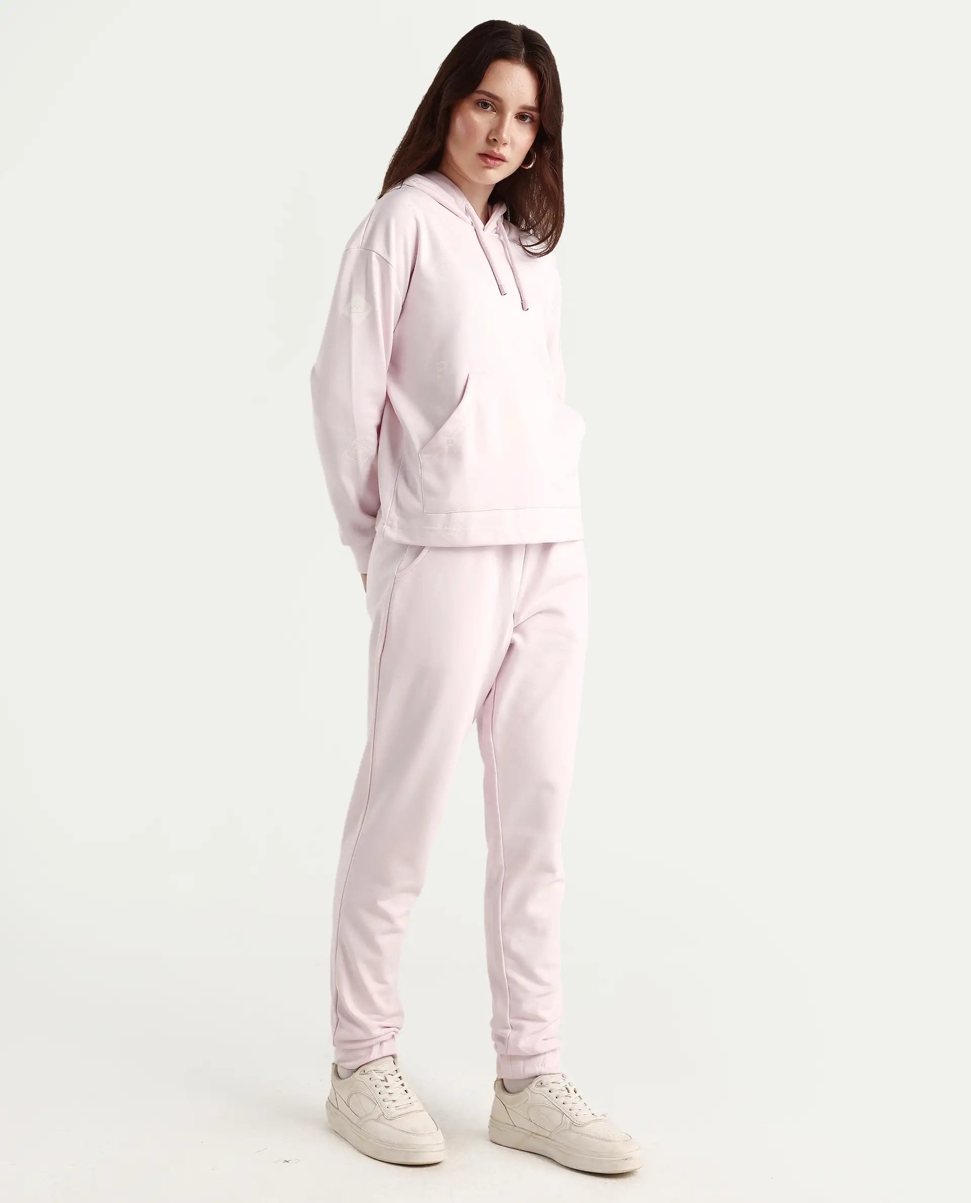 Rareism Women's Terac T Light Pink Polyester Blend Plain Ankle Length Regular Fit Track Pant