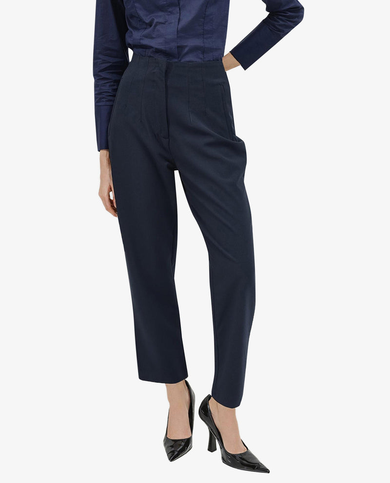 Rareism Women Thompson Navy Cotton Fabric Trouser