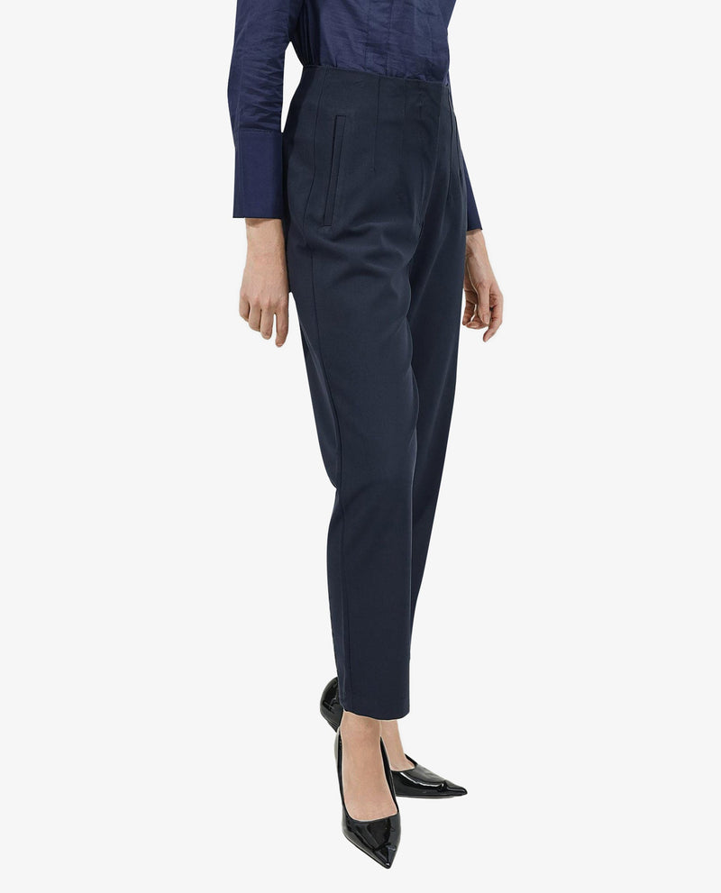 Rareism Women Thompson Navy Cotton Fabric Trouser