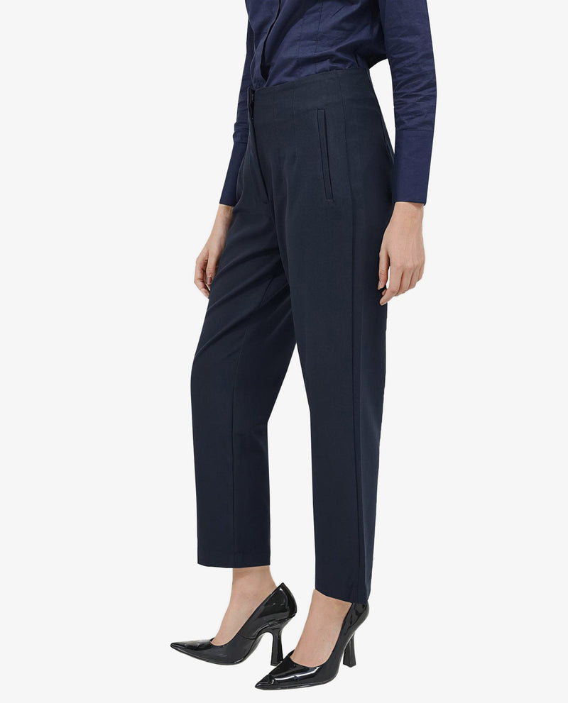 Rareism Women Thompson Navy Cotton Fabric Trouser