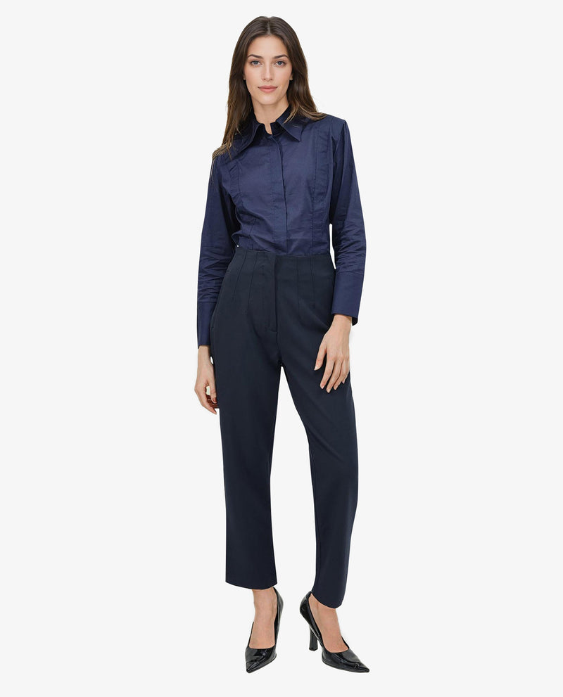 Rareism Women Thompson Navy Cotton Fabric Trouser