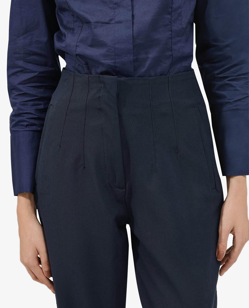 Rareism Women Thompson Navy Cotton Fabric Trouser