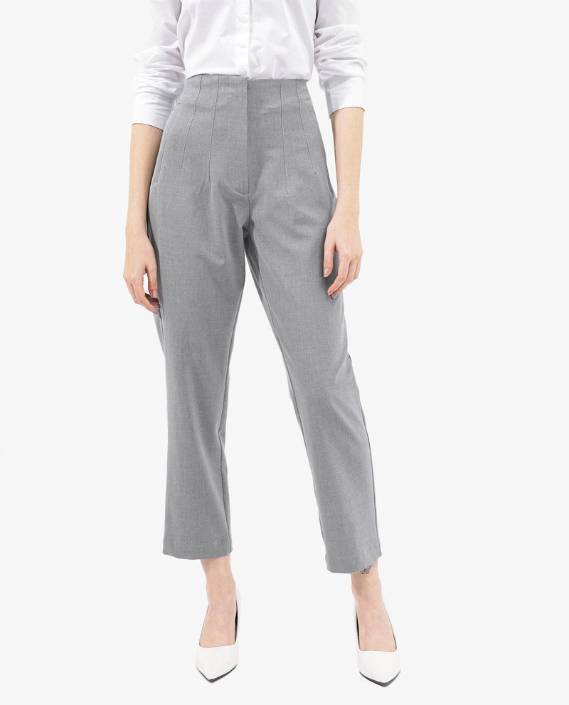 Rareism Women Thompson Grey Cotton Fabric Trouser