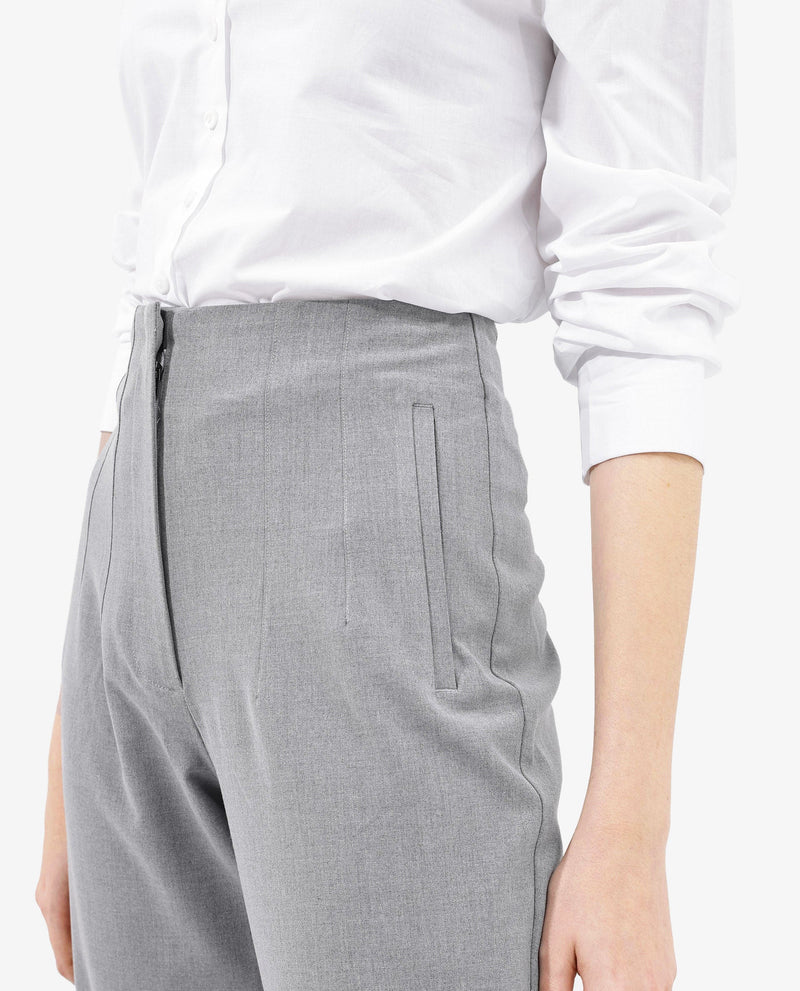 Rareism Women Thompson Grey Cotton Fabric Trouser