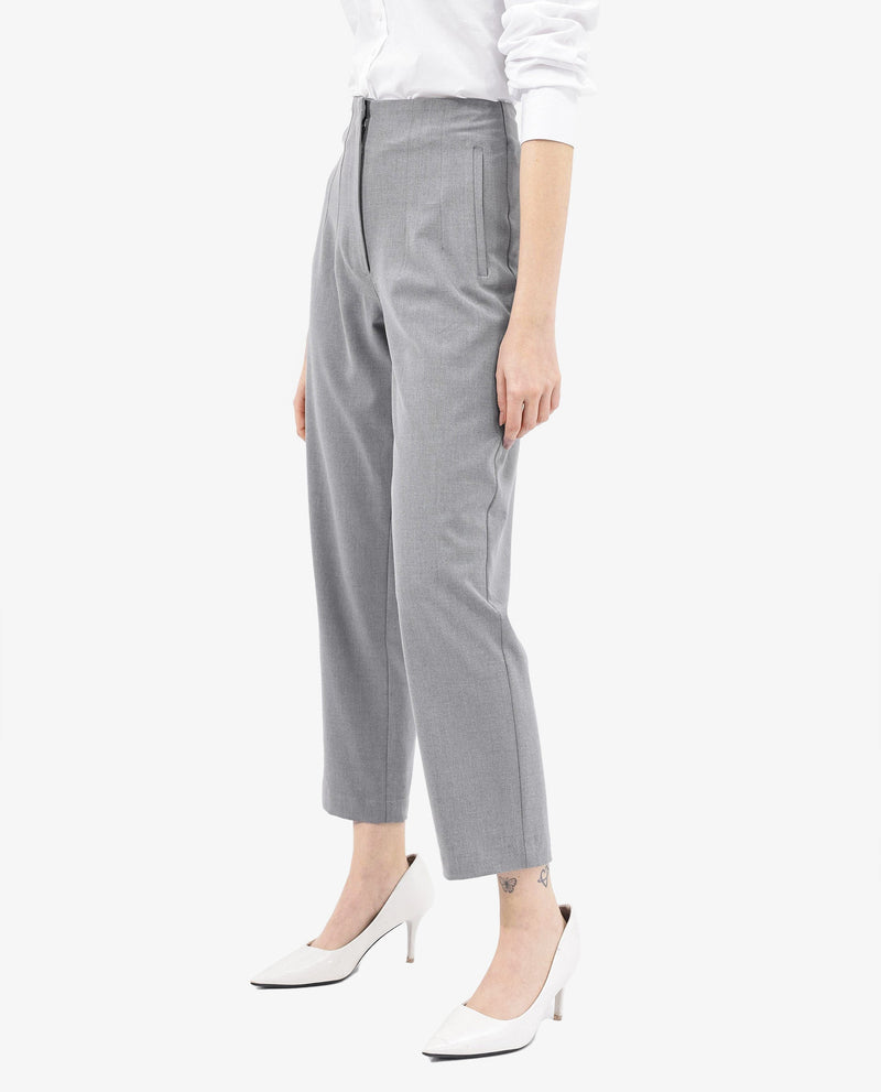 Rareism Women Thompson Grey Cotton Fabric Trouser