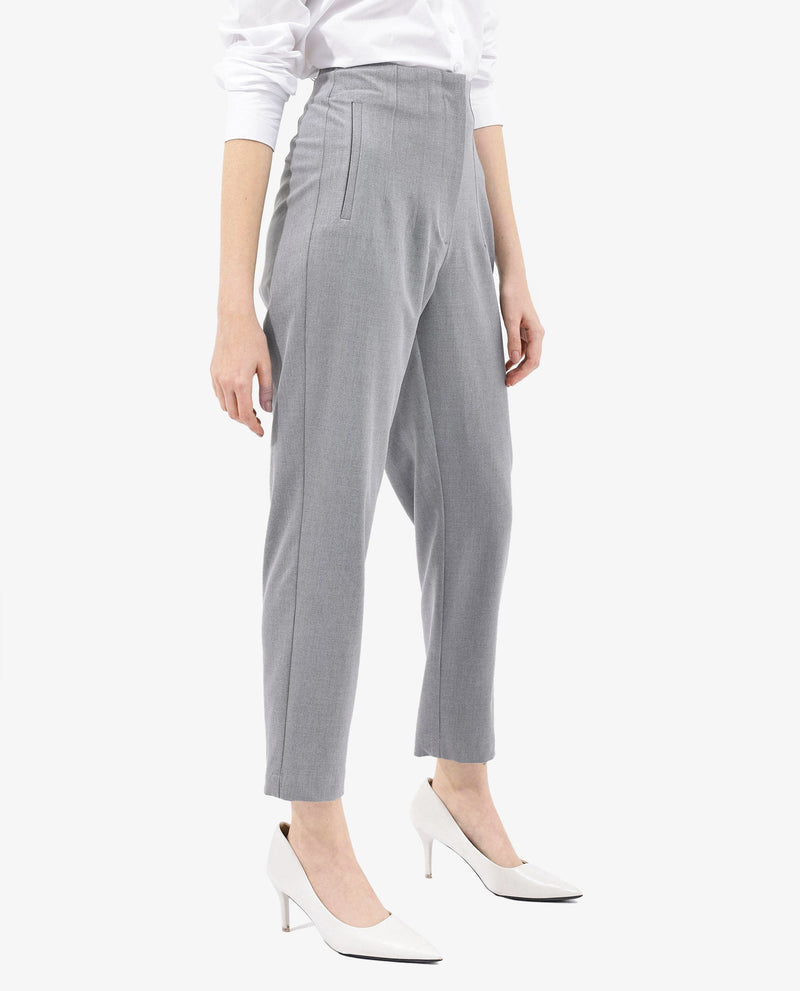 Rareism Women Thompson Grey Cotton Fabric Trouser