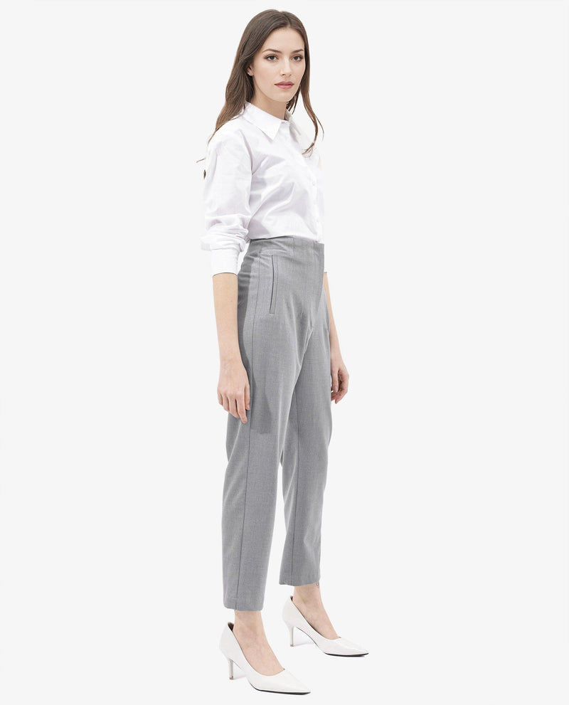 Rareism Women Thompson Grey Cotton Fabric Trouser