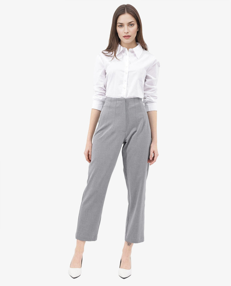 Rareism Women Thompson Grey Cotton Fabric Trouser