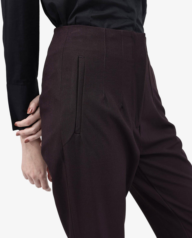 Rareism Women Thompson Maroon Cotton Fabric Trouser