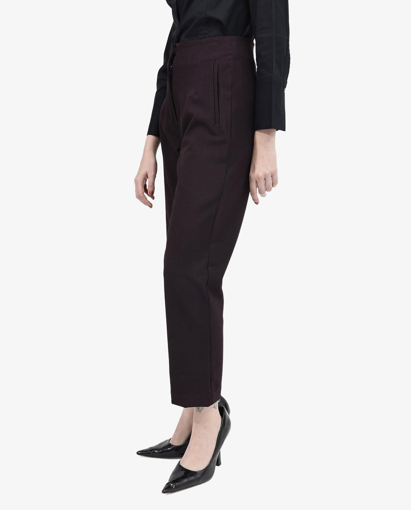 Rareism Women Thompson Maroon Cotton Fabric Trouser