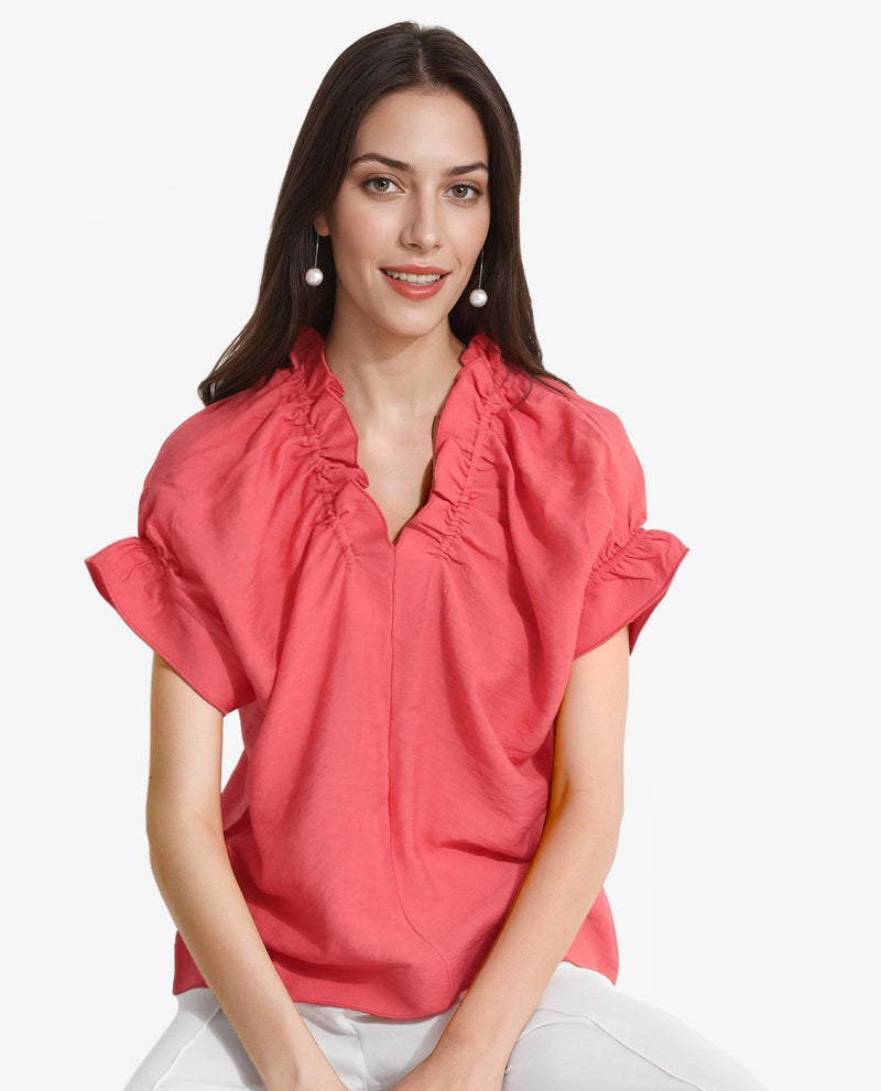 Rareism Women Tichi Orange Extended Sleeves V-Neck Plain Top