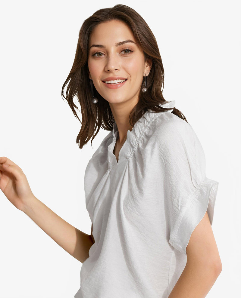 Rareism Women Tichi White Extended Sleeves V-Neck Plain Top