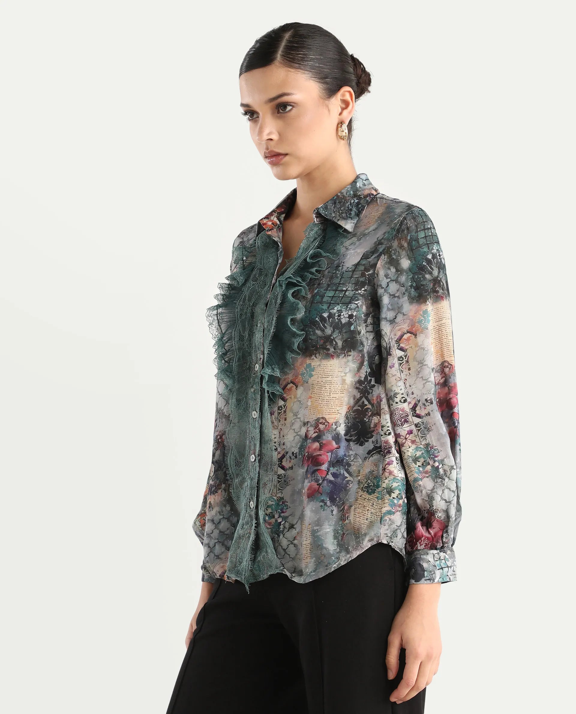 Rareism Women's Tinga Multi Viscose Blend Drop Collar Graphic Print Regular Fit Shirt