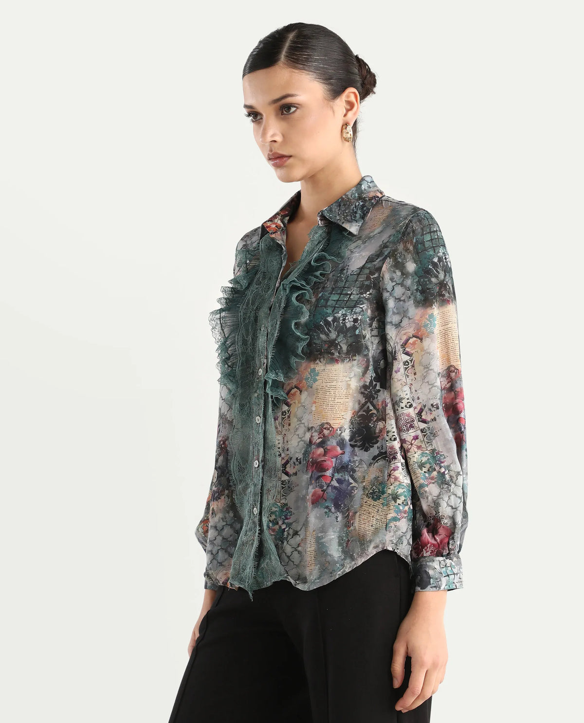 Rareism Women's Tinga Multi Viscose Blend Drop Collar Graphic Print Regular Fit Shirt