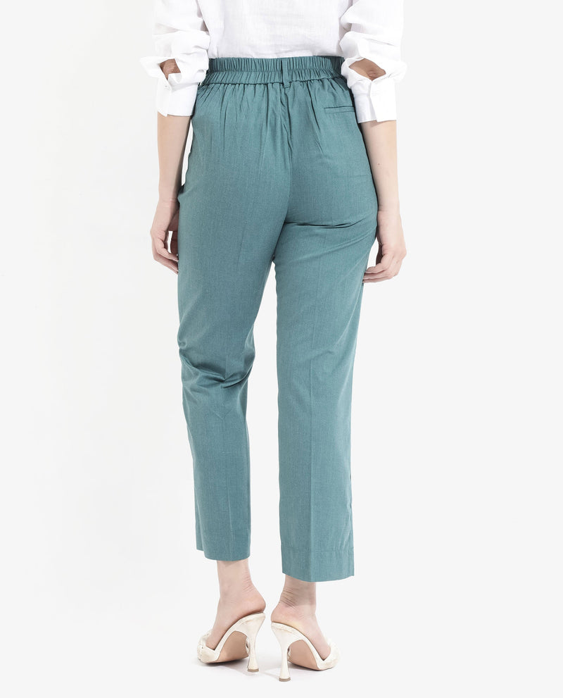 Rareism Women Tiza Green Tie-Up Closure Straight Fit Ankle Length Plain Trouser