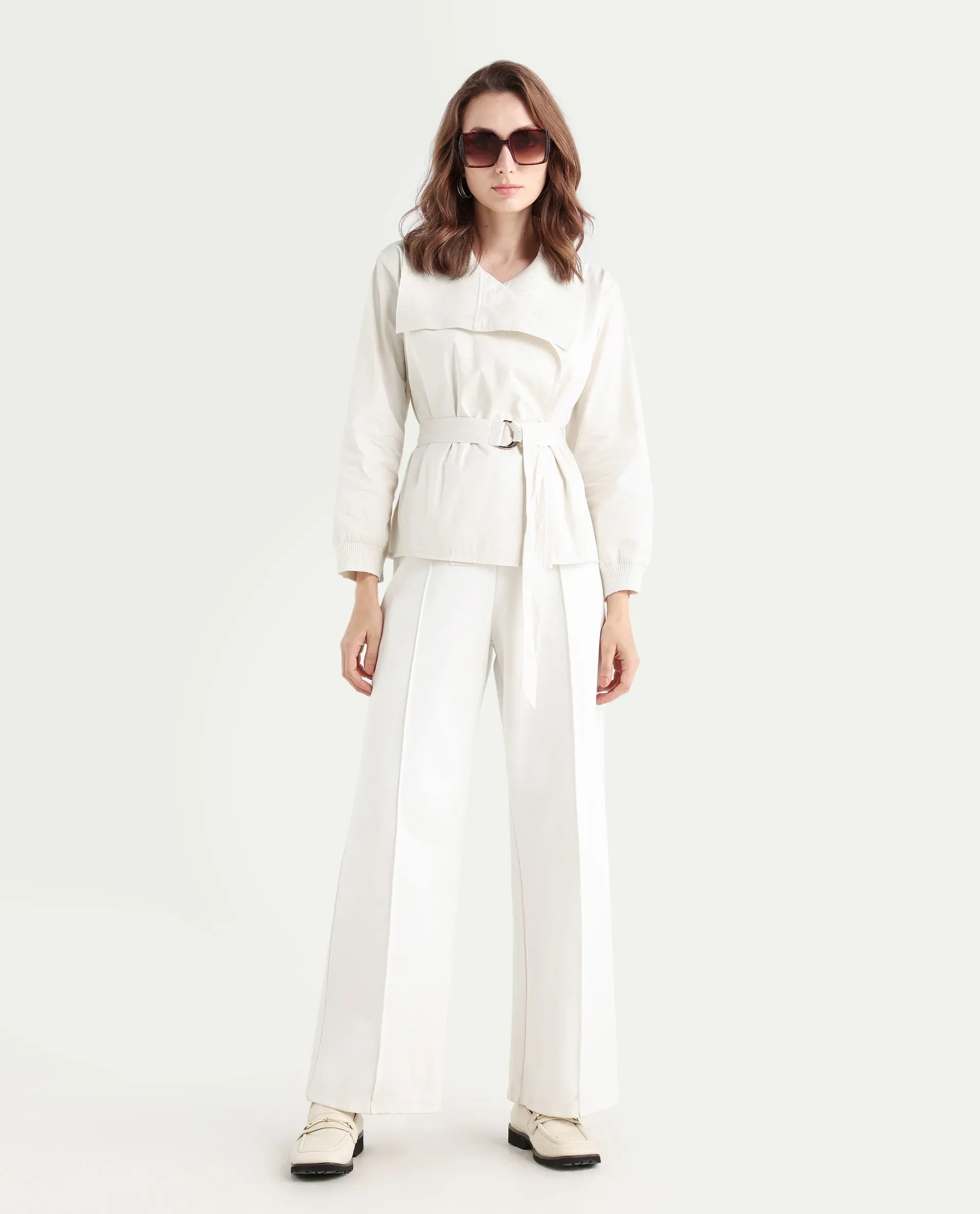 Rareism Women's Tokat Light Beige Cotton Ribbed Collar Plain Ribbed Sleeve Boxy Fit Jacket