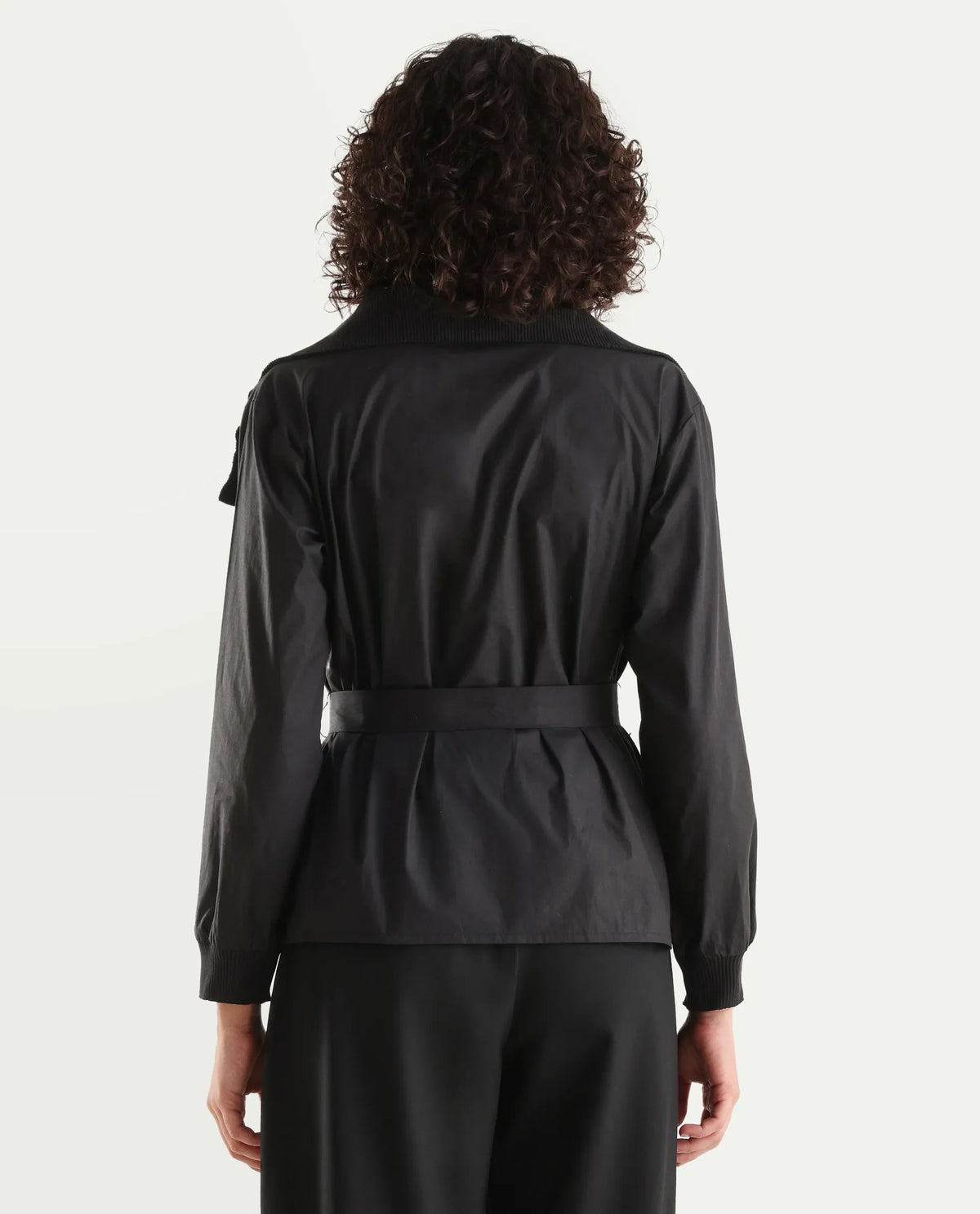 Rareism Women's Tokat Black Cotton Ribbed Collar Plain Ribbed Sleeve Boxy Fit Jacket