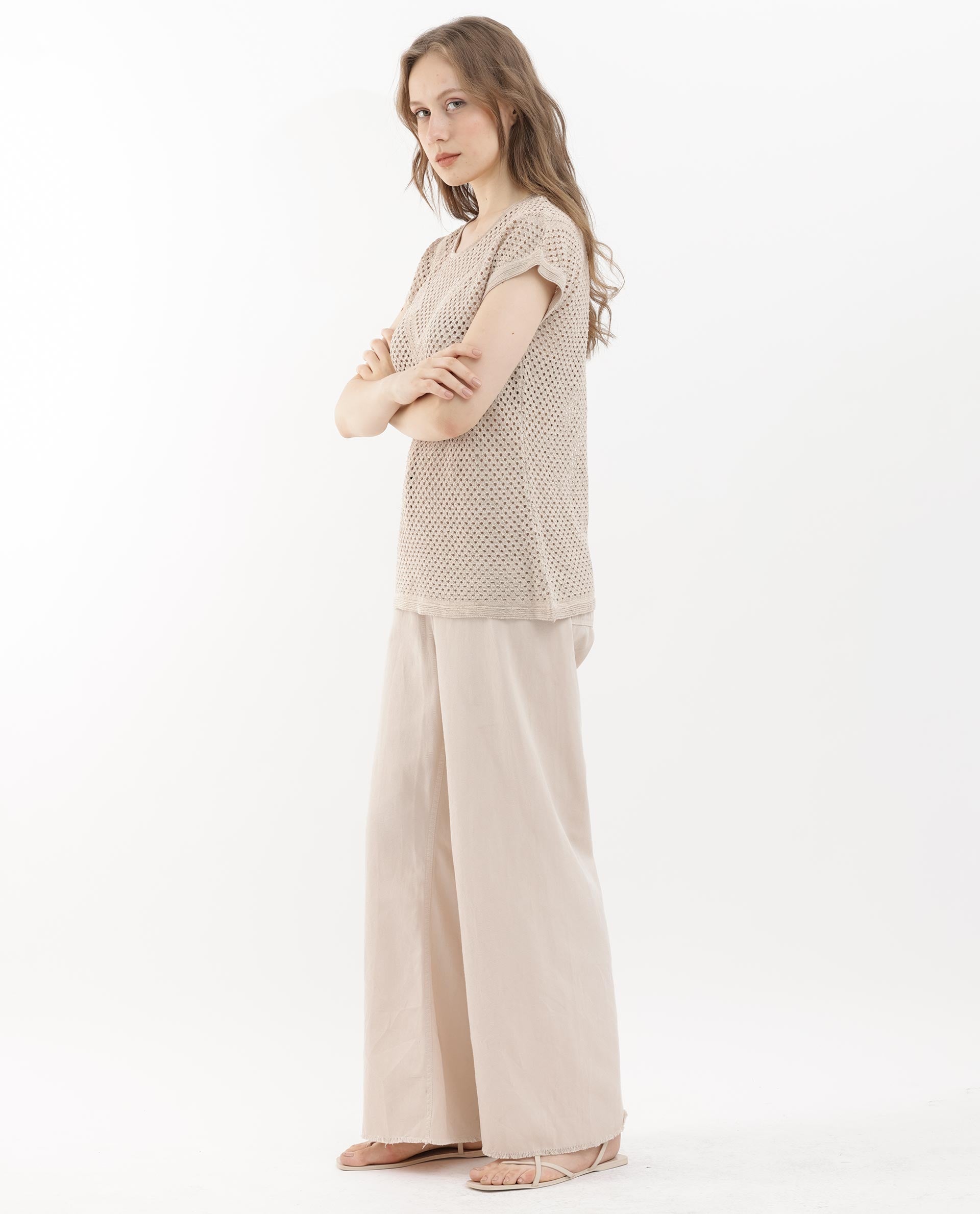 Rareism Women Totoro Gold Cotton Fabric Short Sleeves Round Neck Extended Sleeve Regular Fit Plain Top