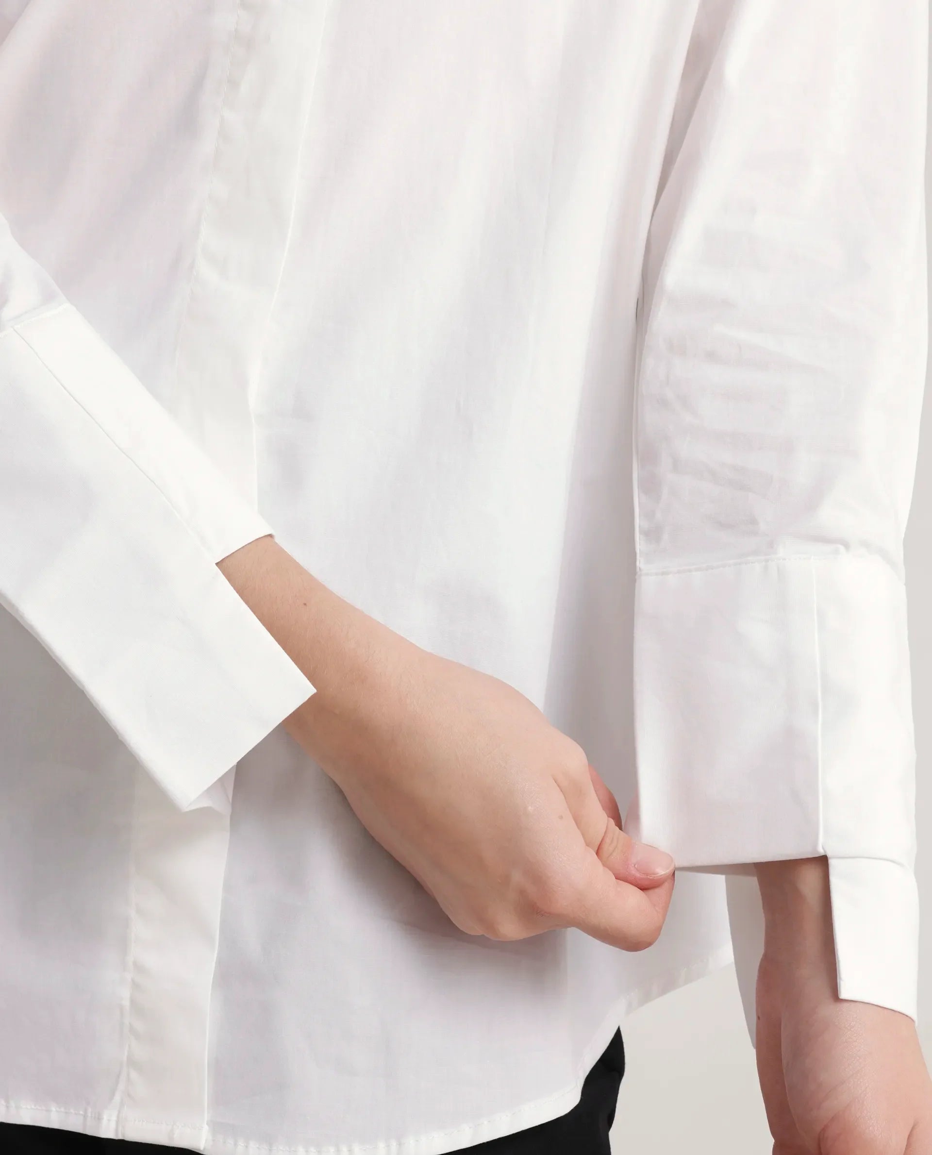 Rareism Women's Tottori White Drop Collar Plain Cuffed Sleeve Relaxed Fit Shirt