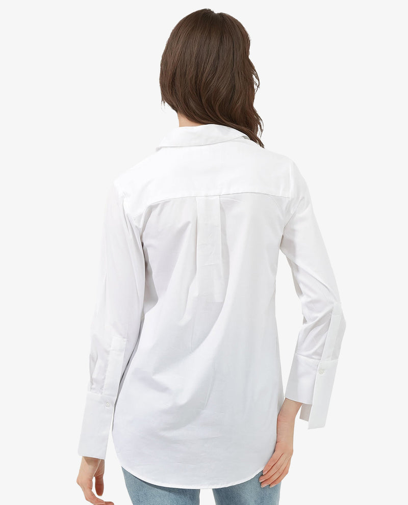 Rareism Women Tottori White Cotton Fabric Full Sleeve Collared Neck   Solid Shirt