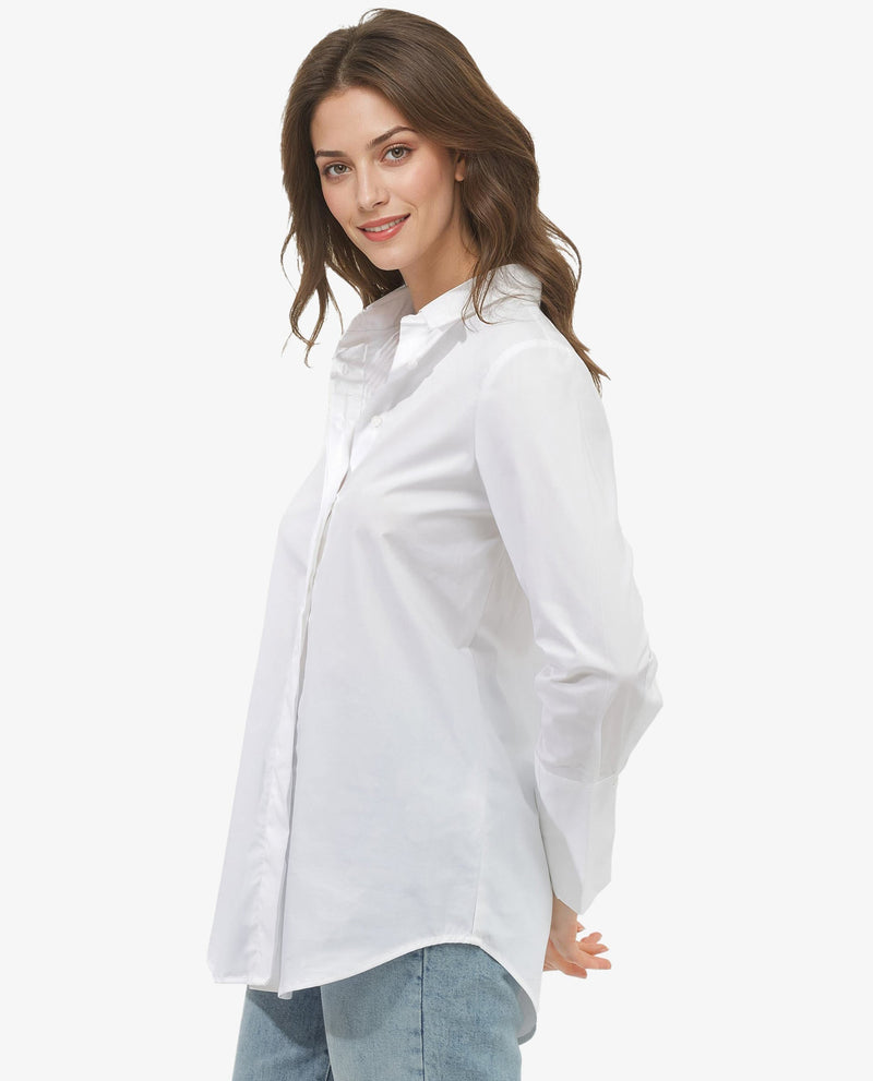 Rareism Women Tottori White Cotton Fabric Full Sleeve Collared Neck   Solid Shirt