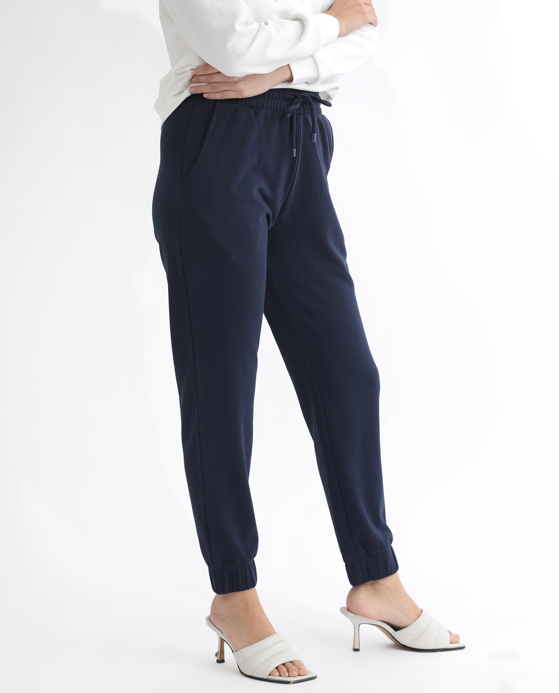 Rareism Women's Terac T Navy Polyester Blend Plain Ankle Length Regular Fit Track Pant