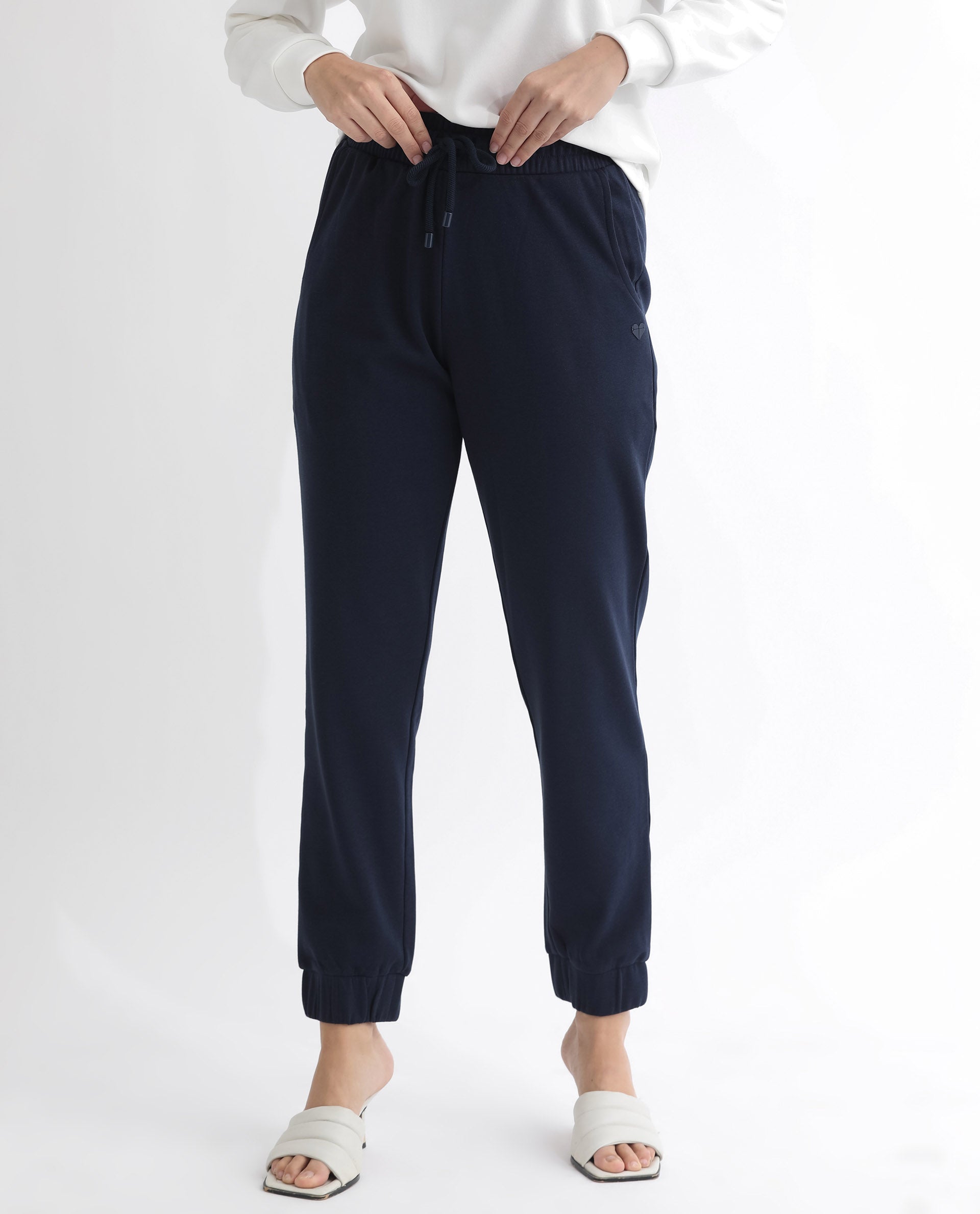 Rareism Women's Terac T Navy Polyester Blend Plain Ankle Length Regular Fit Track Pant
