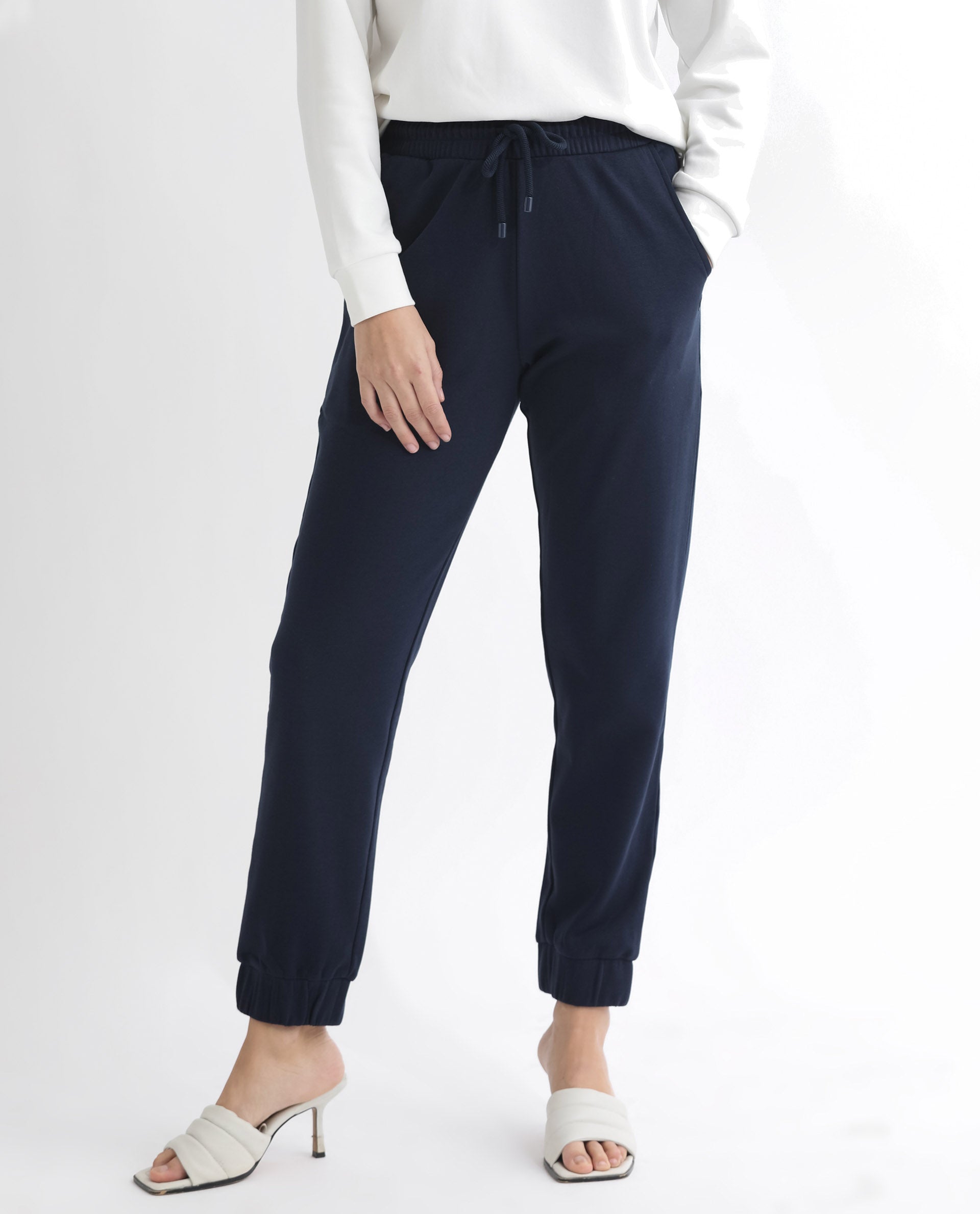 Rareism Women's Terac T Navy Polyester Blend Plain Ankle Length Regular Fit Track Pant