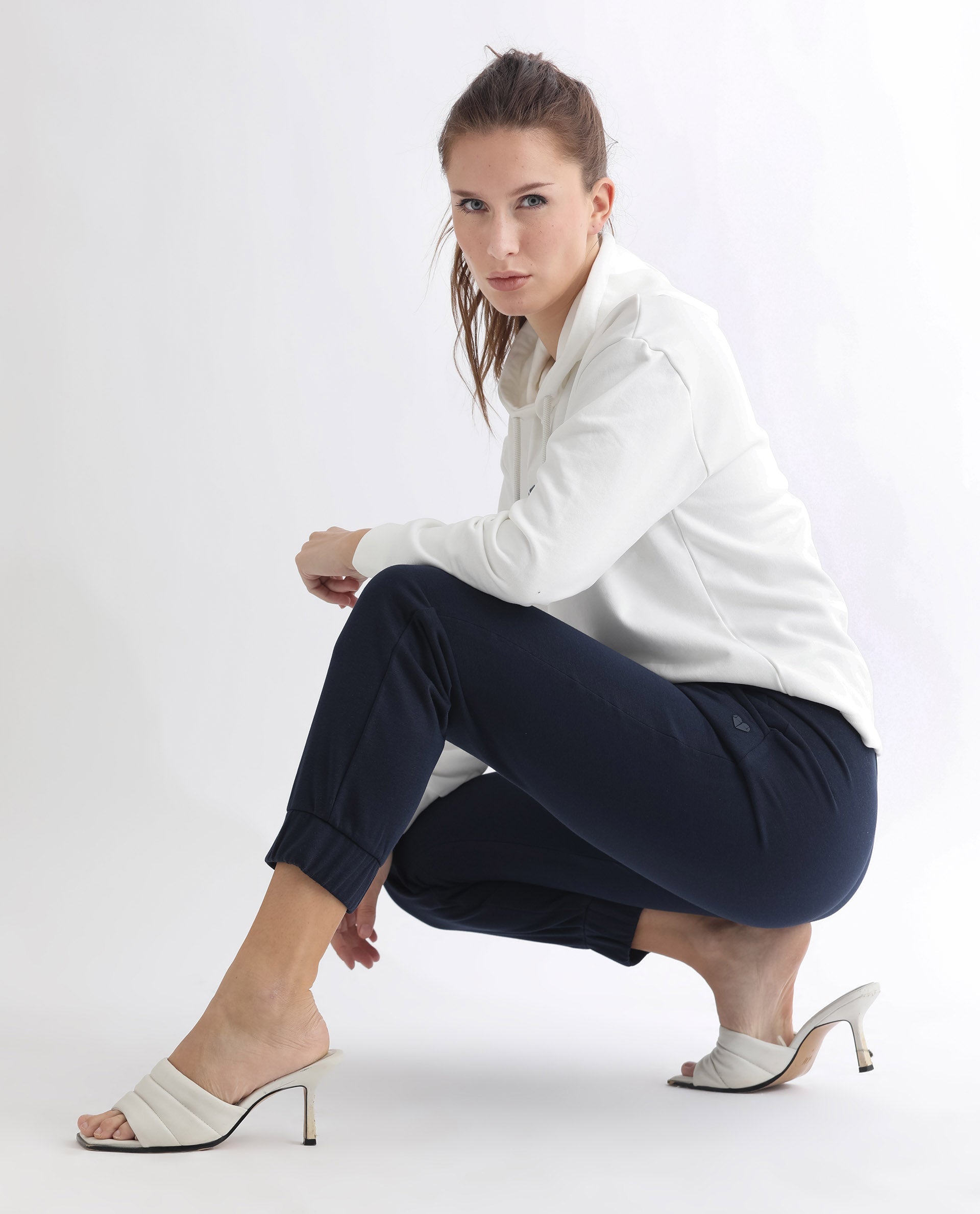 Rareism Women's Terac T Navy Polyester Blend Plain Ankle Length Regular Fit Track Pant