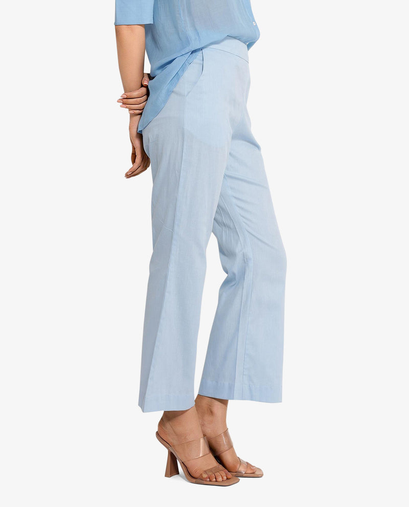 Rareism Women Trani Light Blue  Wide Leg Fit Ankle Length Plain Trouser